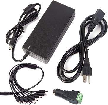 12V 10A 120W DC مزود طاقة مع كابل مقسم طاقة CCTV 8 Way لكاميرات CCTV ، LED Srip Light
