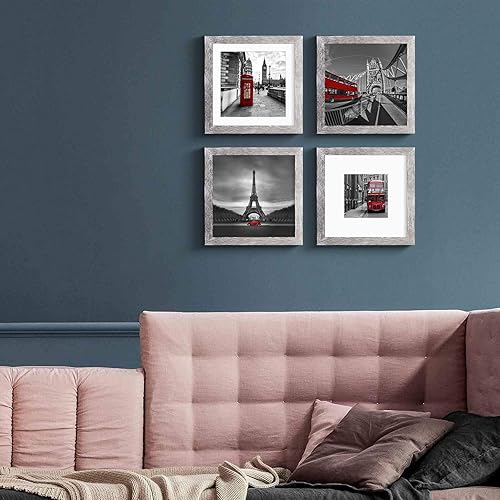 Miniatura 9 de Marcos de fotos rústicos de 8 x 8 pulgadas, hechos de madera maciza con 2 paspartús, imágenes de 6 x 6 o 4 x 4 con paspartú u 8 x 8 pulgadas sin