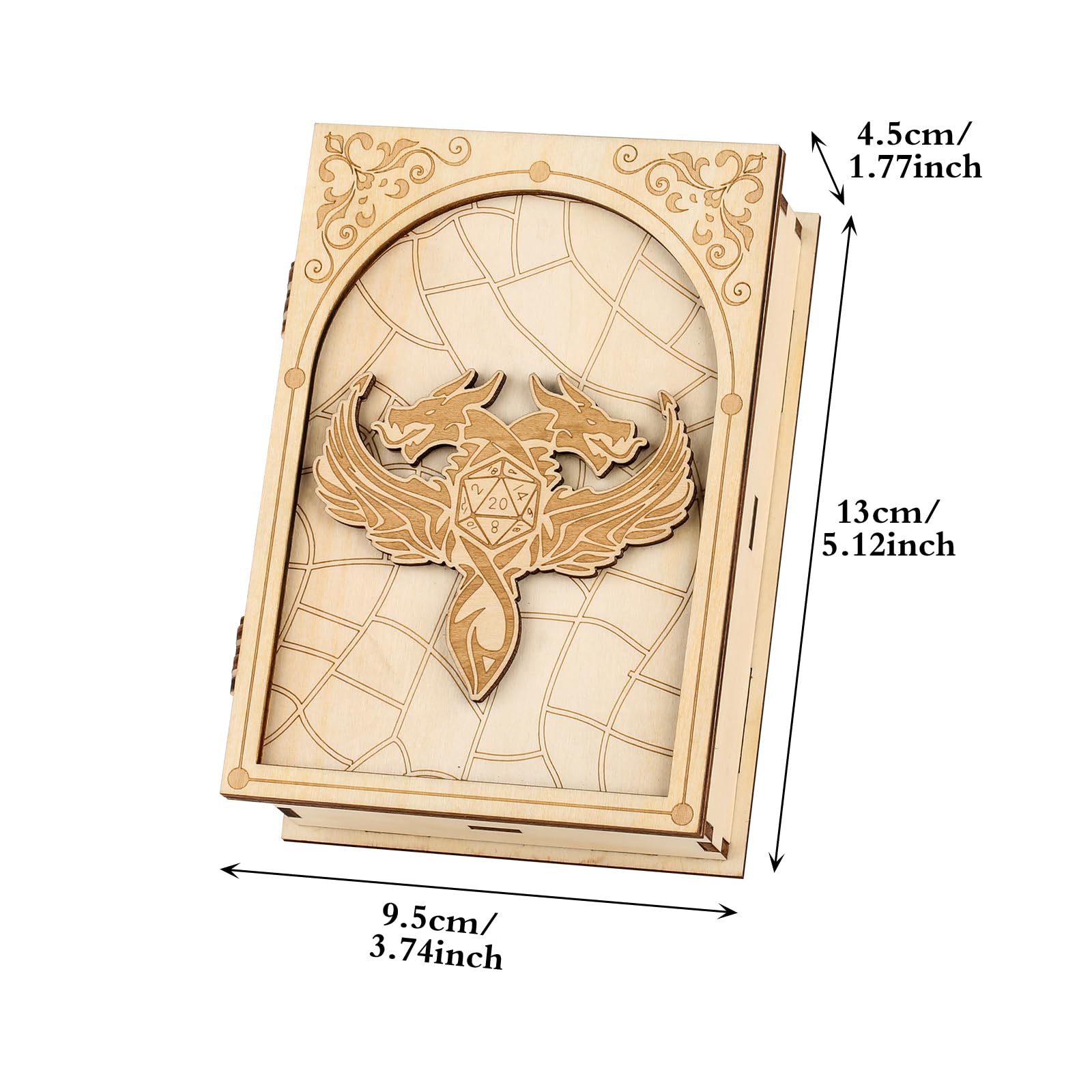Scatola porta dadi in legno, 7 dadi poliedrici viola, Custodia per drago, Accessori per le serate di gioco D&D, Contenitore per giochi da tavolo, Regali per giocatori di fantasy