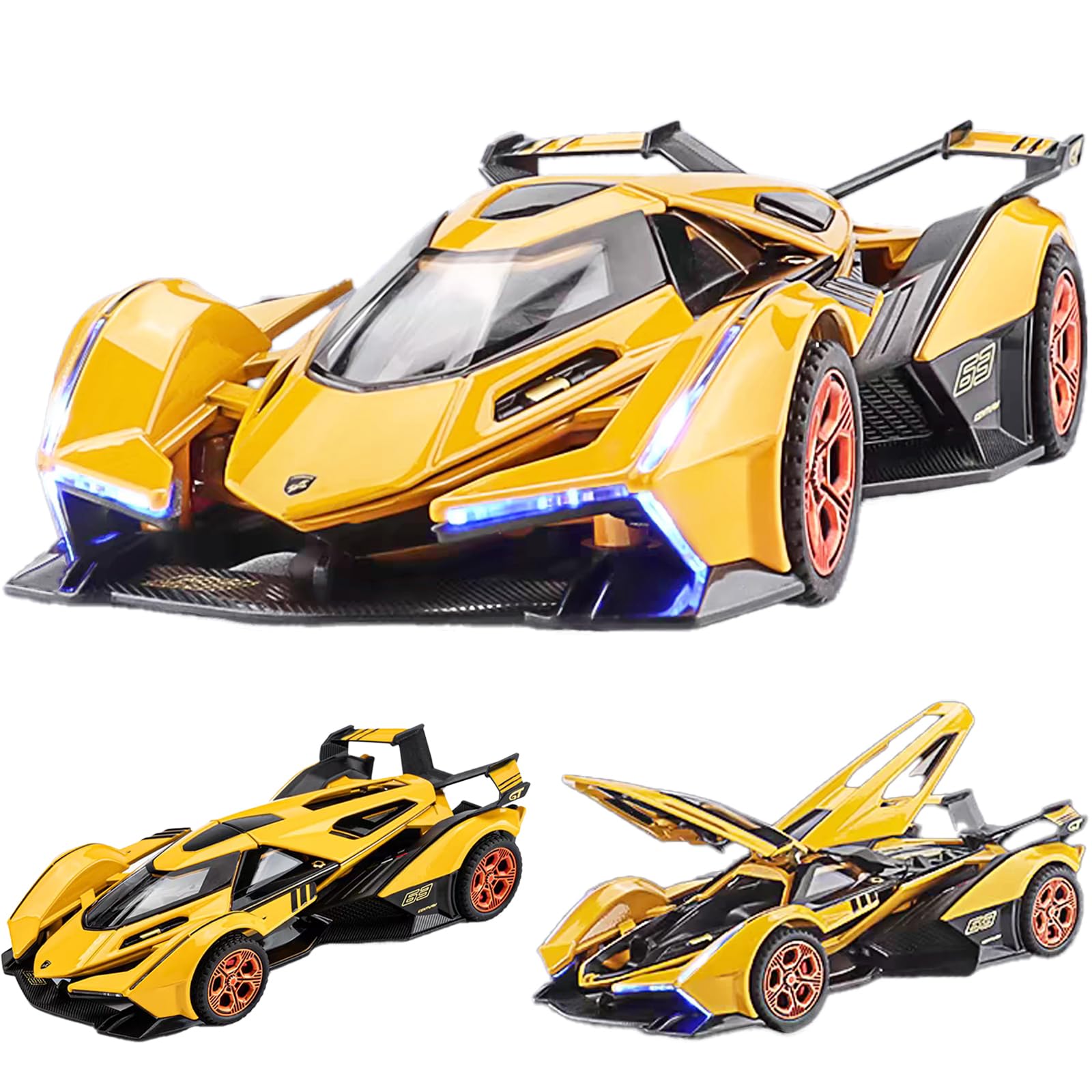 Toy Cars Lambo V12 Race Car Toys Model Car 1/32 Die-cast Pull Back Collectible Model with Sound and Light Toy Vehicle for 3+Year Old Boys Festival Gift(Yellow)