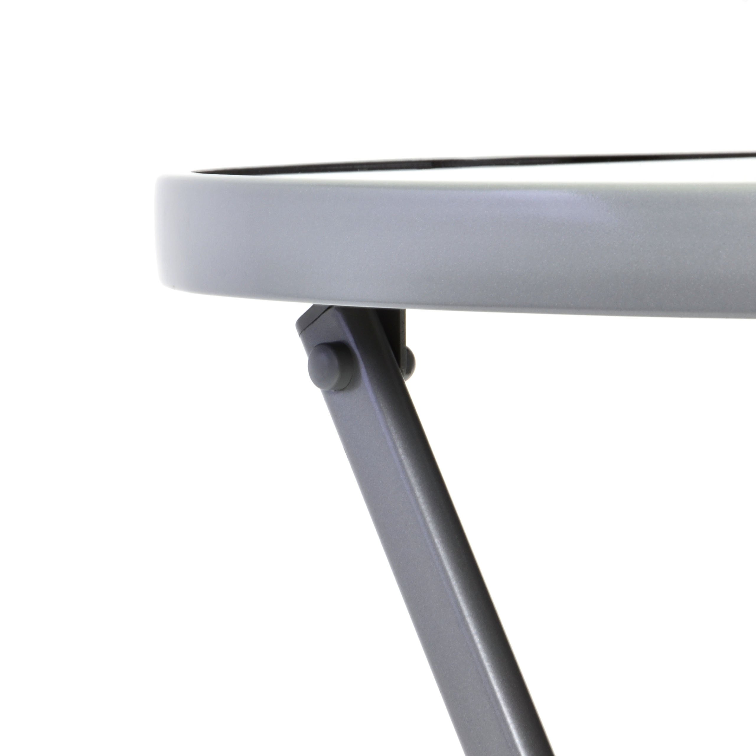NEXOS Klappbarer Bistrotisch Lara aus Metall/Glas - Ø 70 cm | stabil und witterungsbeständig - Glasplatte Schwarz – Gestell Silber