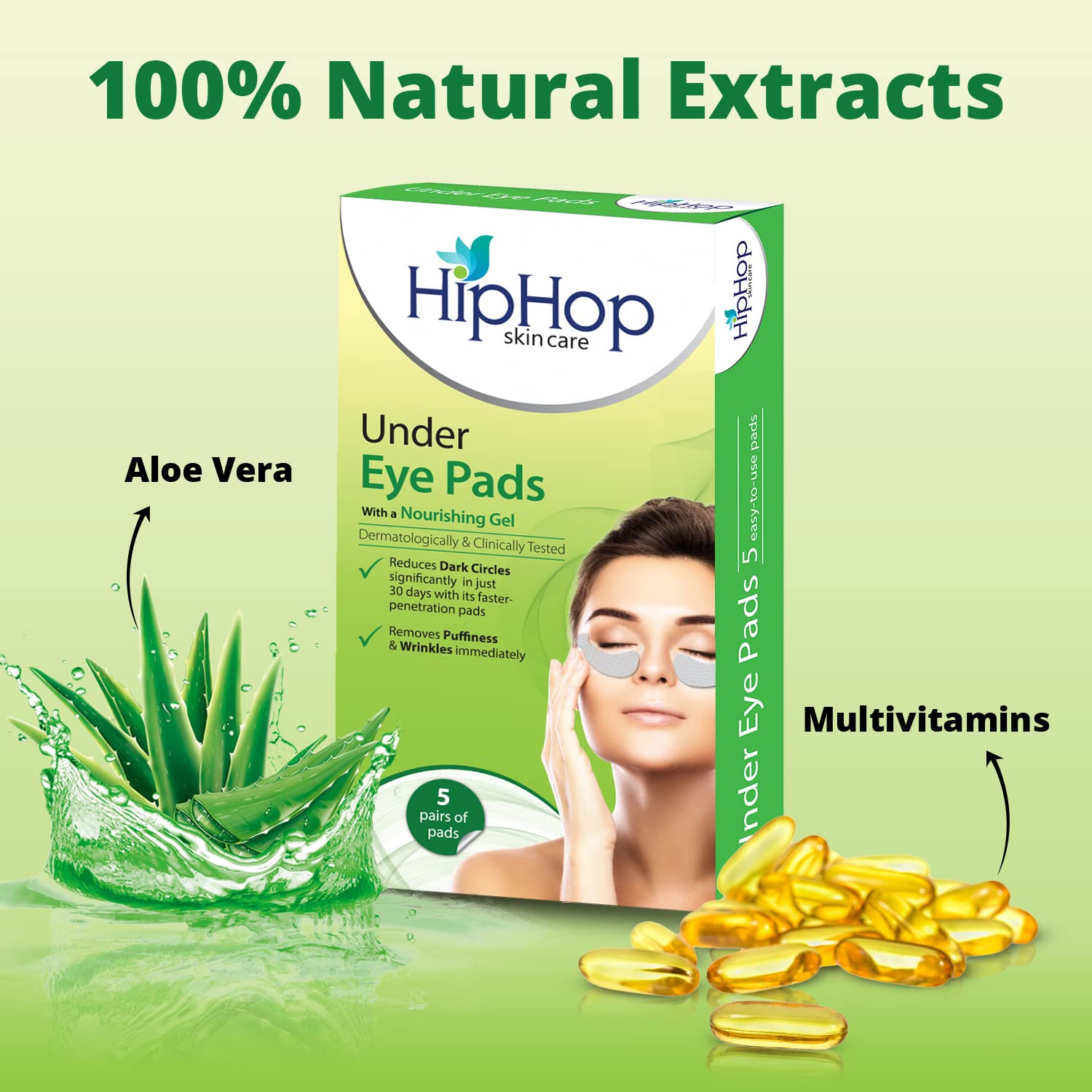 HipHop Under Eye Pads with Nourishing Gel, Lightens Dark Circles, Puffiness & Wrinkles with Aloe Vera Extracts for Men & Women- 5 pads 4