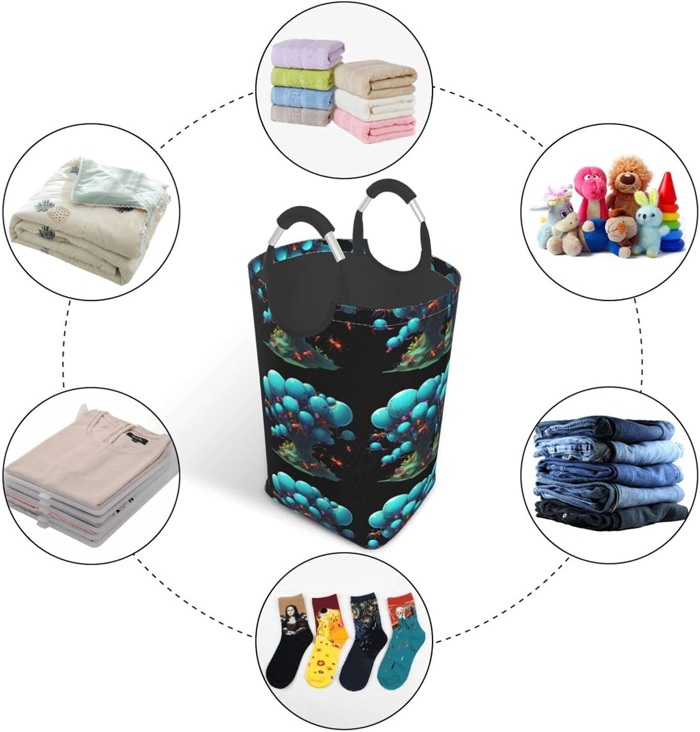 Neon Ant Colony Foldable storage bag, 50L capacity, suitable for laundry room, dormitory bedroom, dirty clothes storage basket.