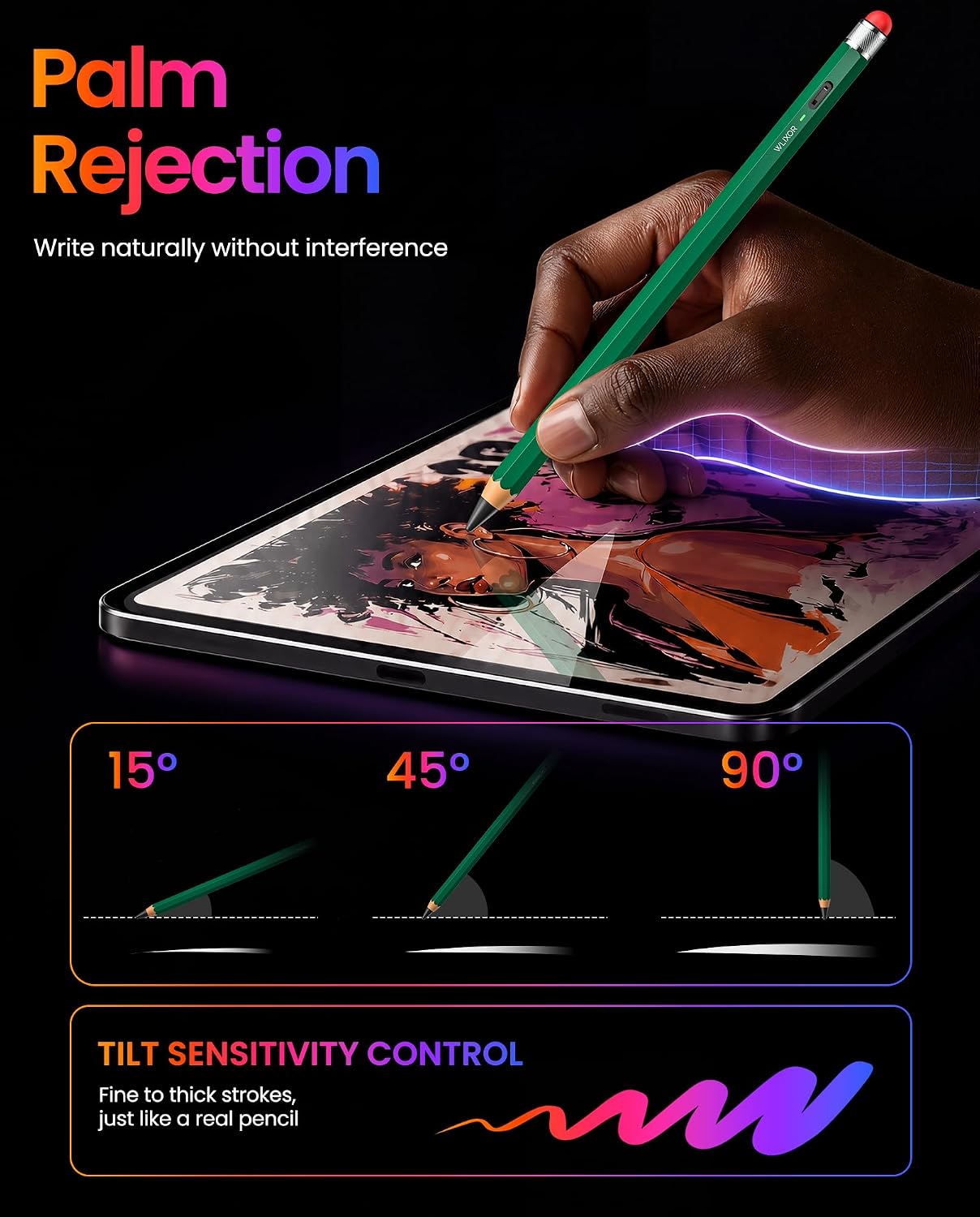 Stylus Pen for iPad 2018-2026, Pencil-Style with Fine Tip & Rubber Tip