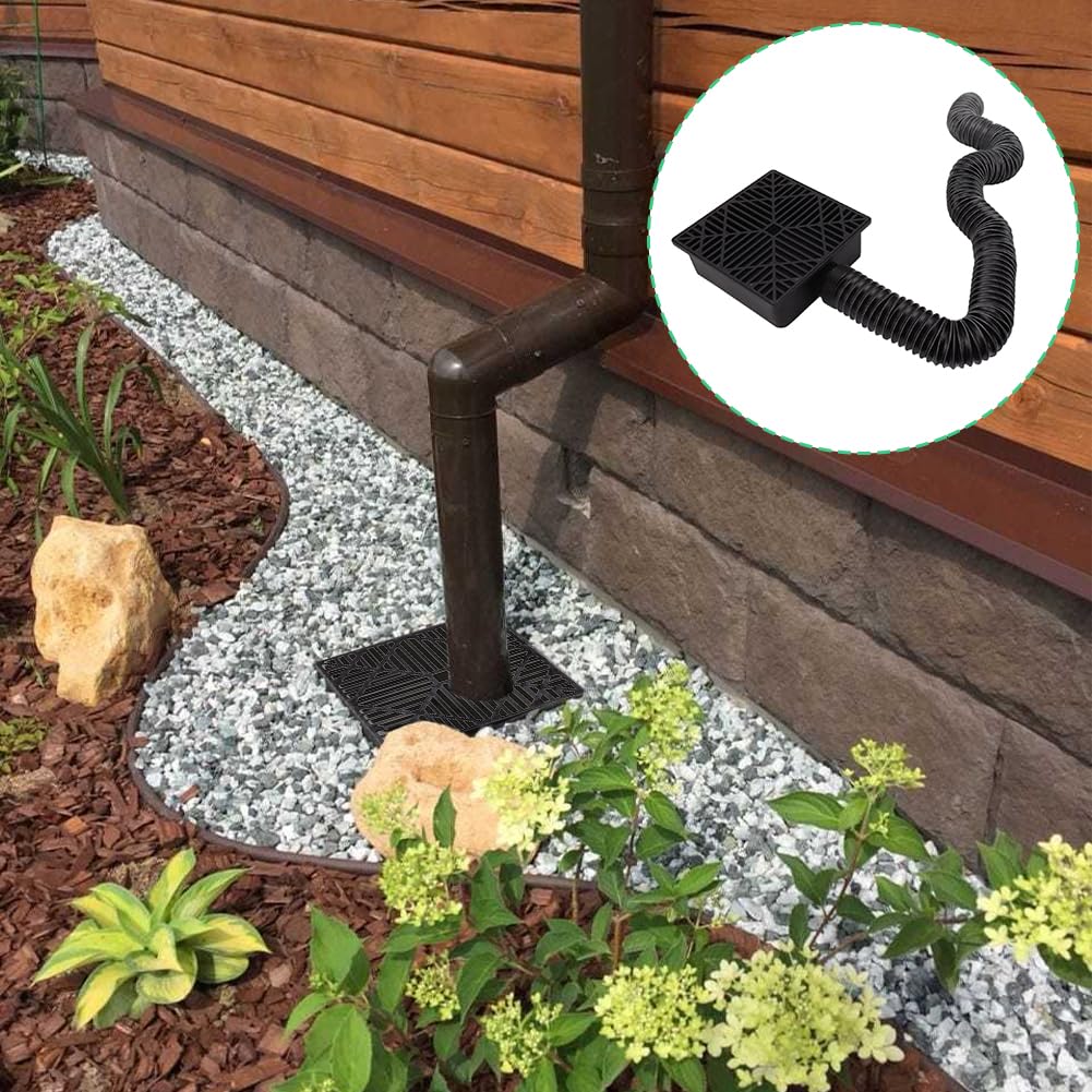 Extensión Flexible para Canalones y Bajantes - Tubo de PVC Extensible (41-155 cm), Diámetro Interno 6.5 cm, para Canalón de Lluvia y Desagüe de Tejado Negro