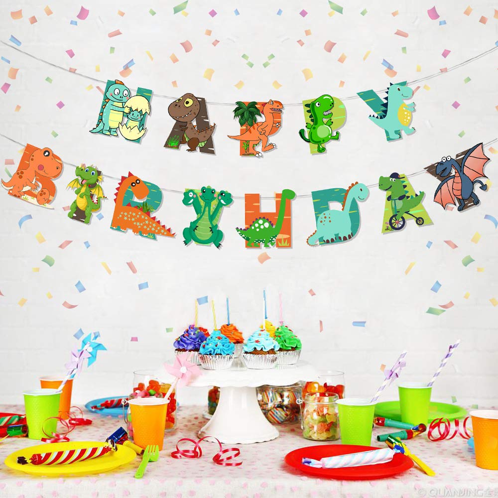 Dinosaur Happy Birthday Yard Signs - 7 Piece Set With Stakes, Waterproof Outdoor Party Decor