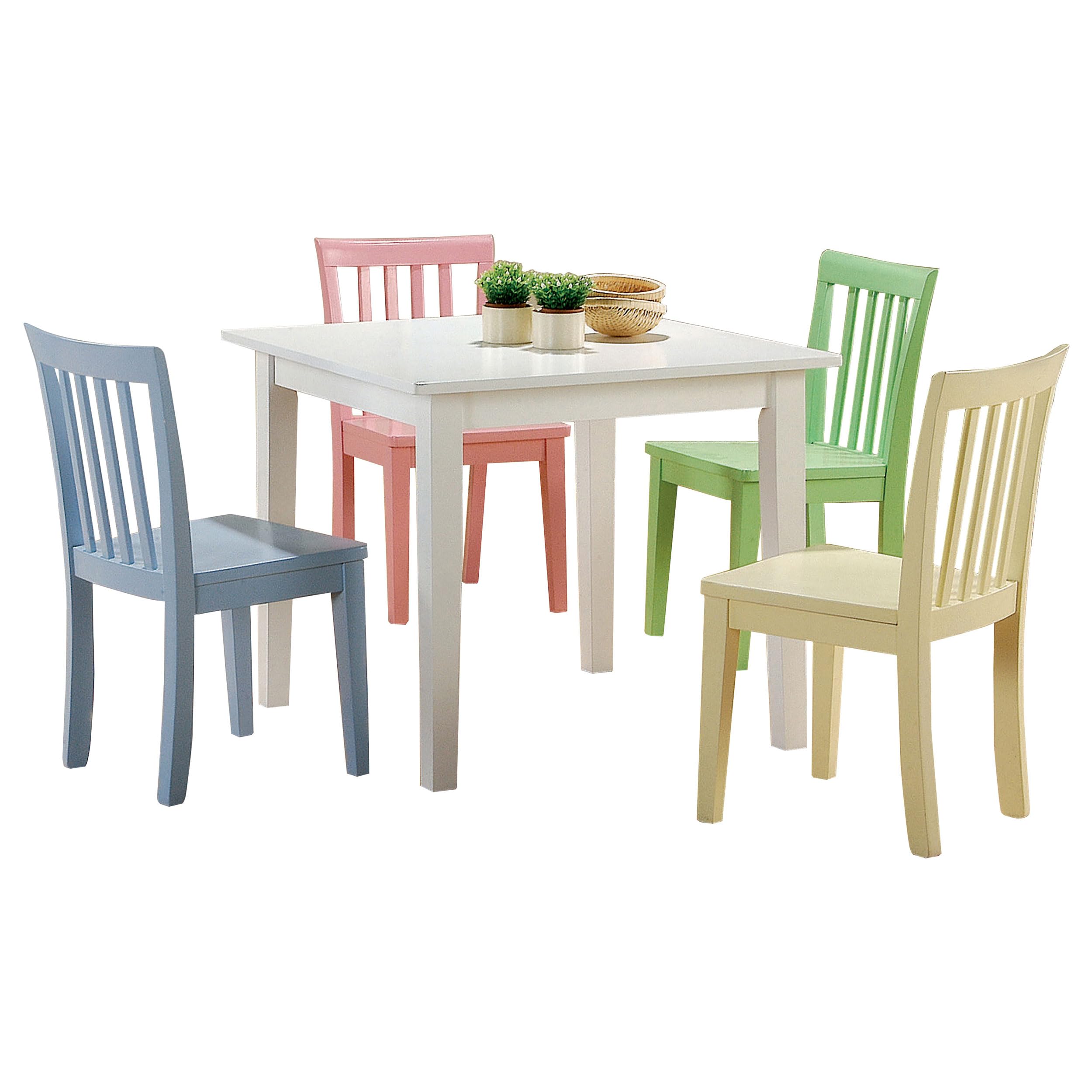 Coaster Home Furnishings Rory Transitional Kids Play Room 5-Piece 30 Inch Square Solid Wood Youth Table Set with Slat Back Chairs Multi-Color 460235