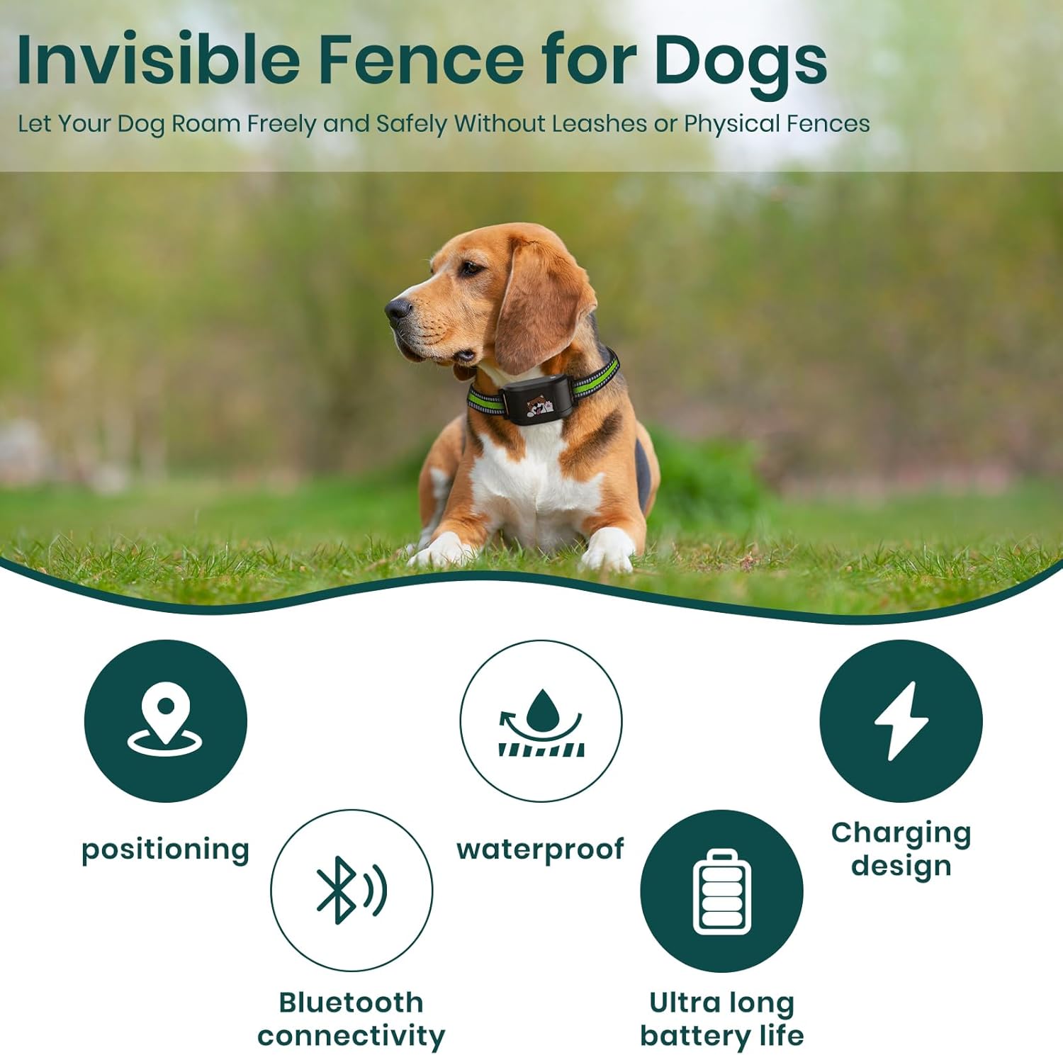 GPS Dog Electronic Fence, Wireless Training Collar- No Subscription Required, Customizable Boundaries via App 3280 FT, IPX7 Waterproof Rechargeable Collar, Smart Training Fence, Automatic Sleep/Wake