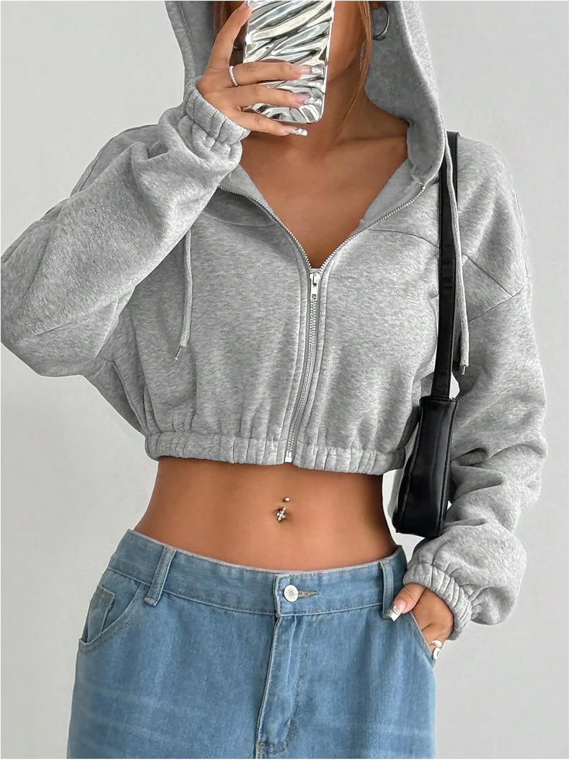 SHENHE Women's Cropped Zip Up Hoodie Jacket Athletic Workout Long Sleeve Sweatshirt Hoodies - Image 4