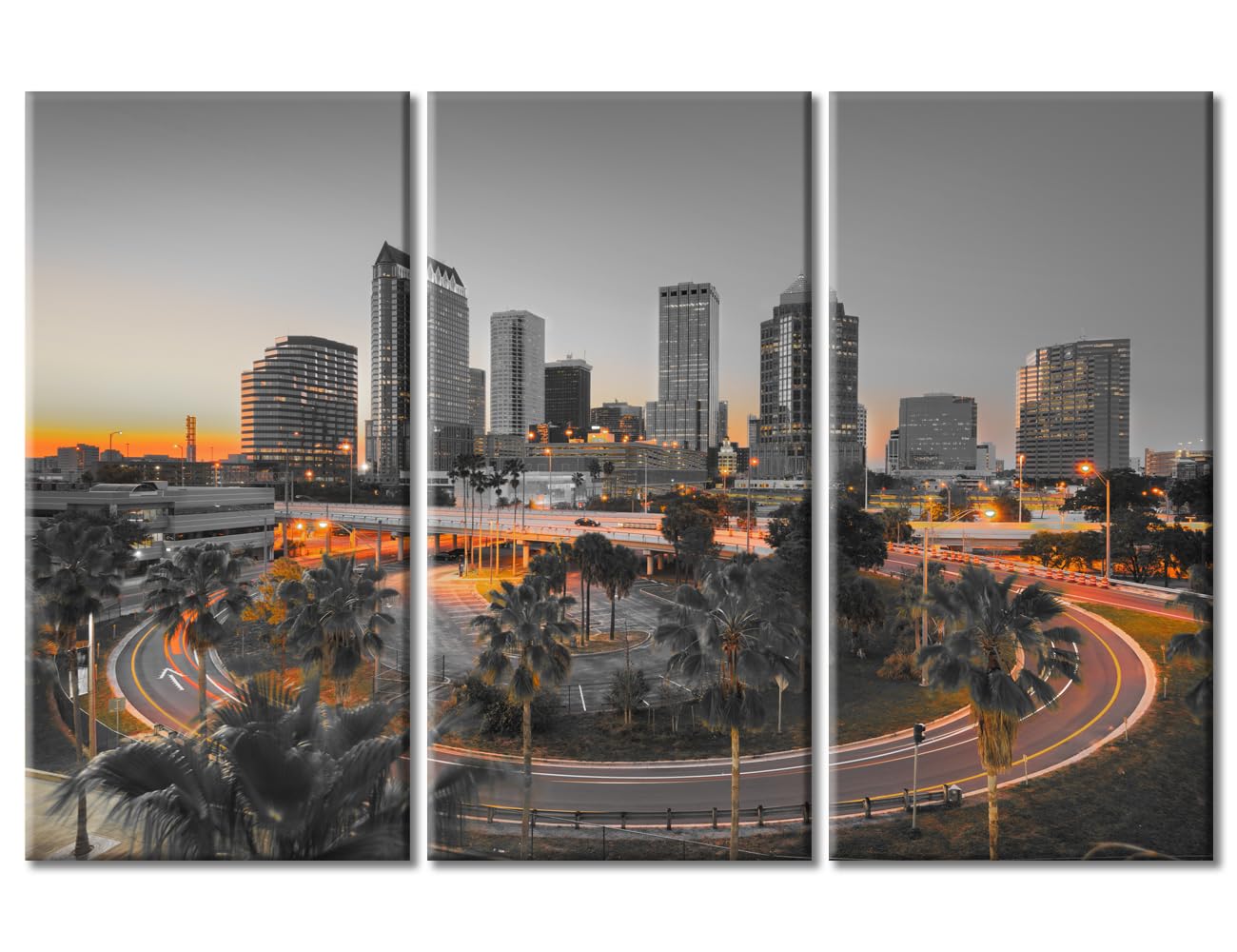 Rebotipy Tampa, Florida Downtown Skyline Modern Home Decor 3 Panels City Skyline Black and White Canvas Wall Art for Bedroom, Living Room, Office.