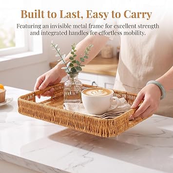 Rectangular Rattan tray, Rattan Basket with Handles
