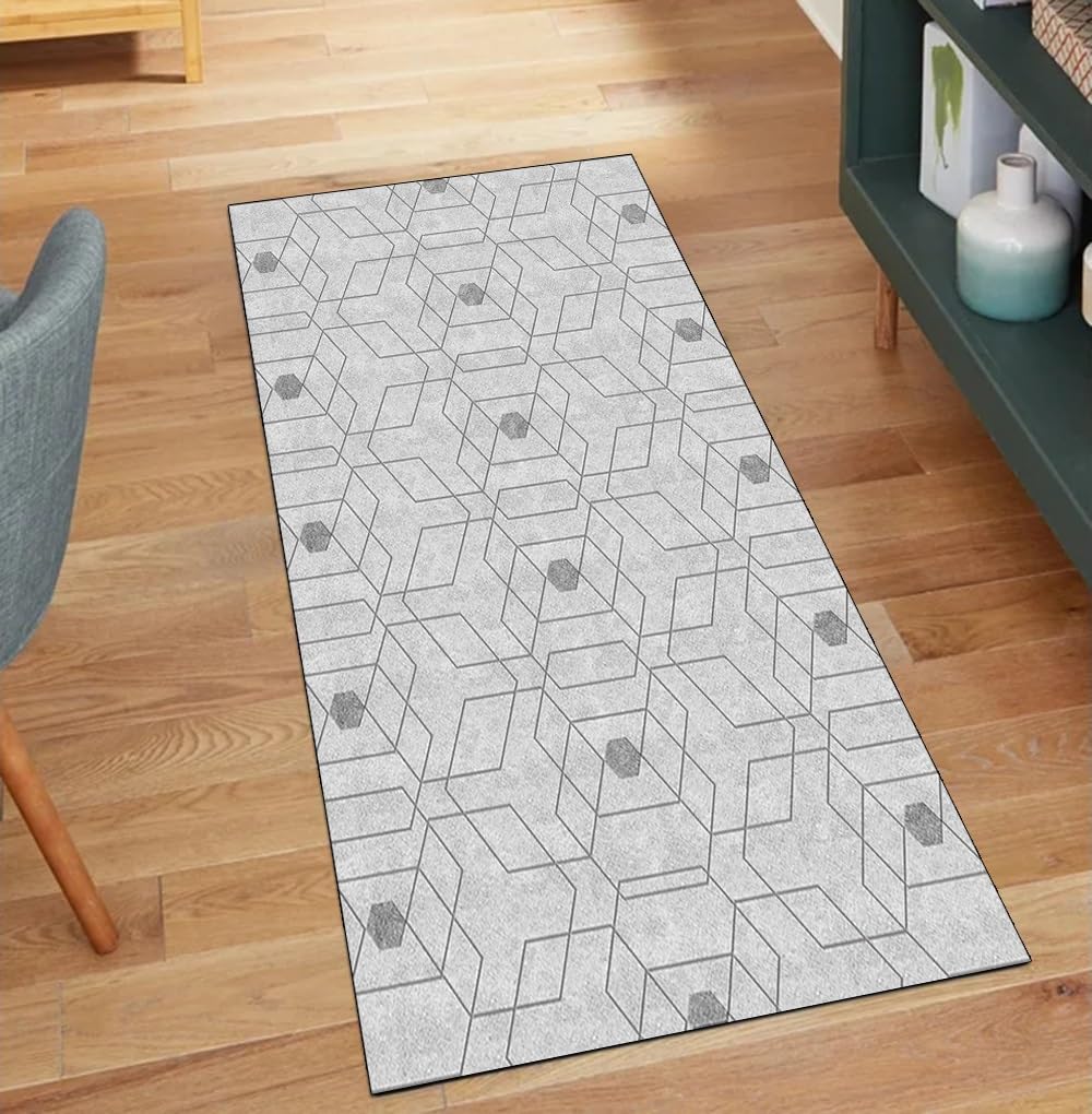 Tapis de couloir gris 70x600 cm antidérapant et géométrique pour entrée moderne