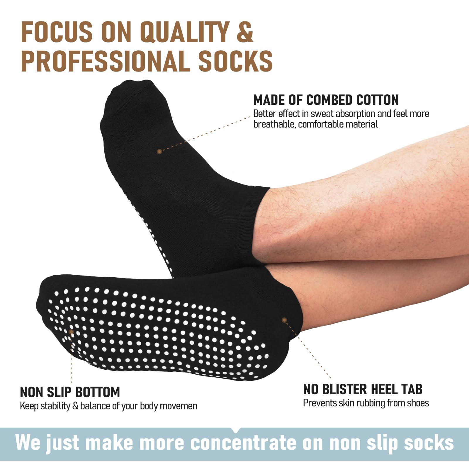 FuelMeFoot 4 pares de calcetines antideslizantes para hombre, calcetines antideslizantes con agarre al tobillo para hospital, pilates, entrenamiento de yoga