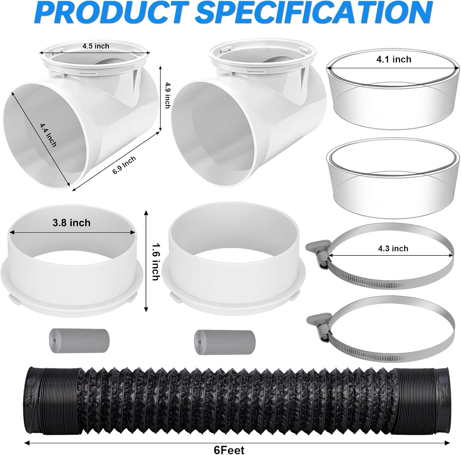 Dryer Vent Connector Kit with 90 Degree Elbow & 6-Layer Flexible Hose, Space-Saving Dryer Vent Hose for Tight Space, 4 Inch Dryer Duct Connector, Heat Resistant Dryer Exhaust Pipe, Easy Installation