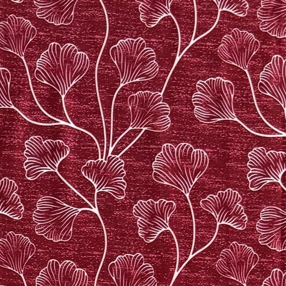Image of Home Sizzler Ginkgo Leaf Eyelet Polyester Semi-Transparent Window Curtains - 5 Feet, Pack of 2, Deep Wine