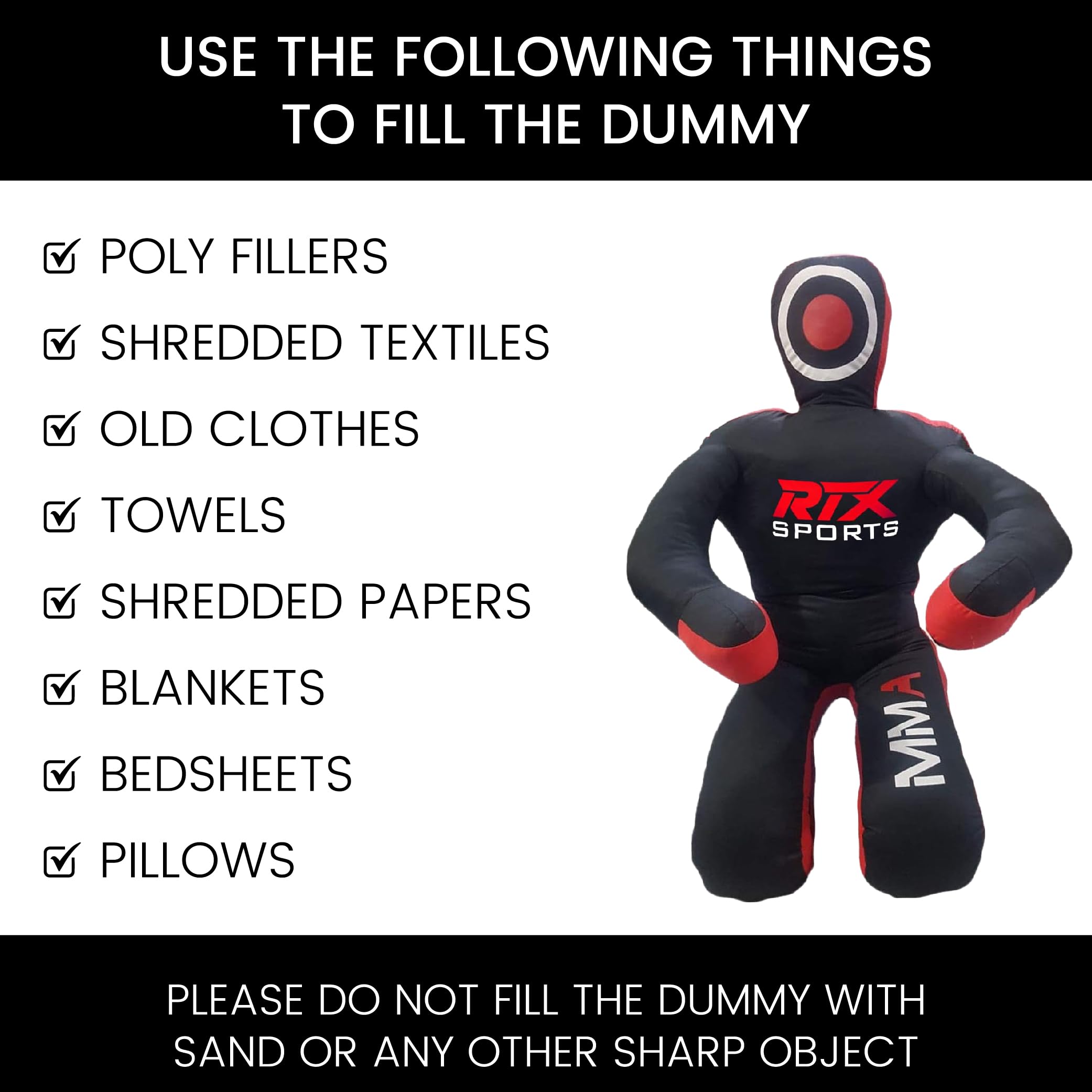 RTX MMA Judo Grappling Dummy Boxing Bag Brazilian Jiu Jitsu Sentado Posición Dummy Lucha Libre Artes Marciales Sumisión Autodefensa Entrenamiento Karate Maniquí | Lienzo - Sin relleno