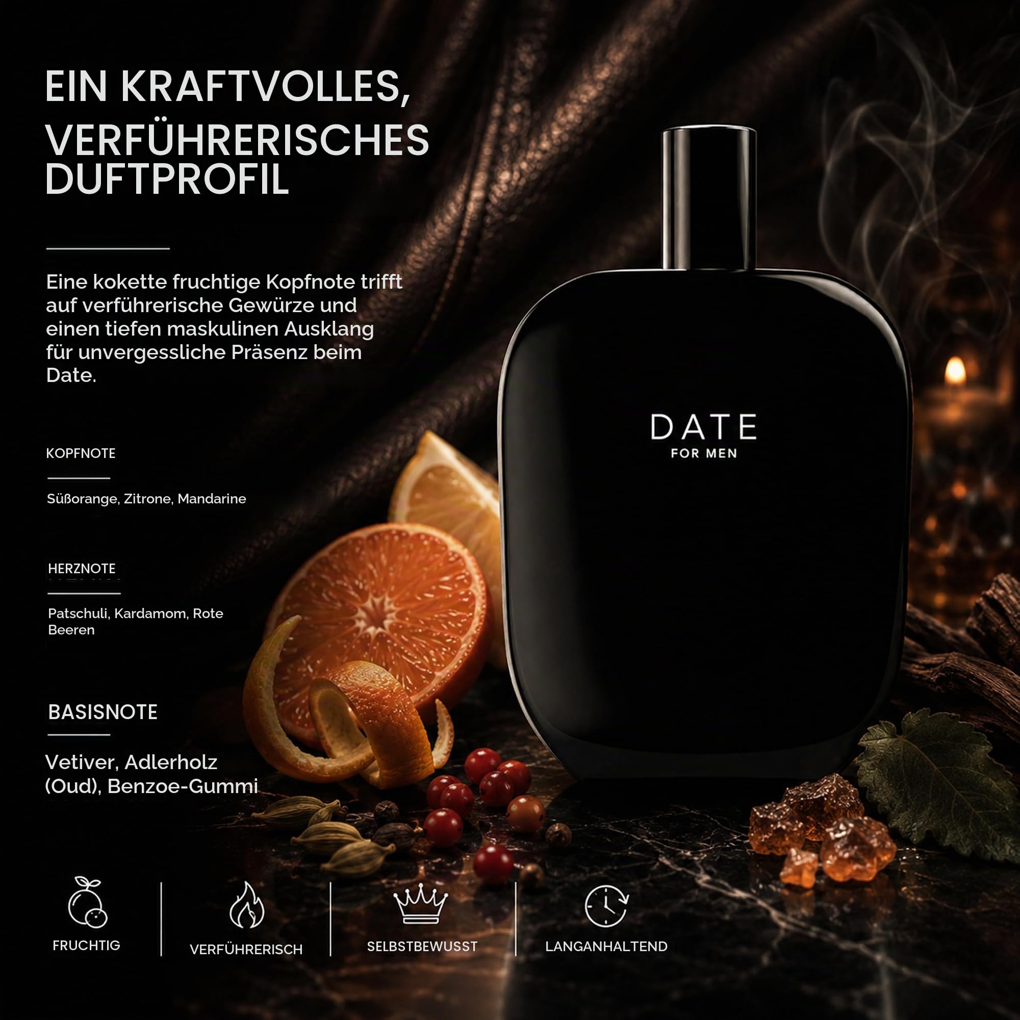 Fragrance One | Jeremy Fragrance DATE for Men | markanter Herrenduft | Fruchtig Orientalisch Frisch | Eau de Parfum für Herren | Intensiv | langanhaltend | Perfekt für ein Date | 100 ml Flasche in Box