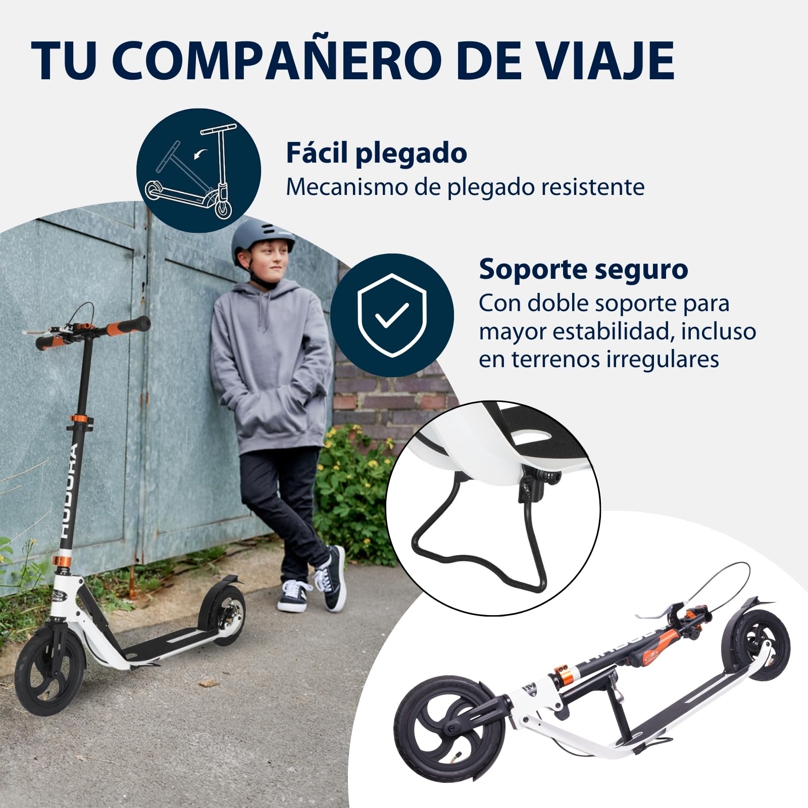 HUDORA Scooter BigWheel Air 230 - Patinete Urbano Ajustable y Plegable de Aluminio con Neumáticos de Aire para 120kg