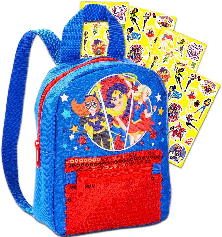 DC Super Hero Girls Mini Backpack Bundle -- 9" Teen Preschool Toddler Backpack with Stickers (Superhero Girls School Supplies)