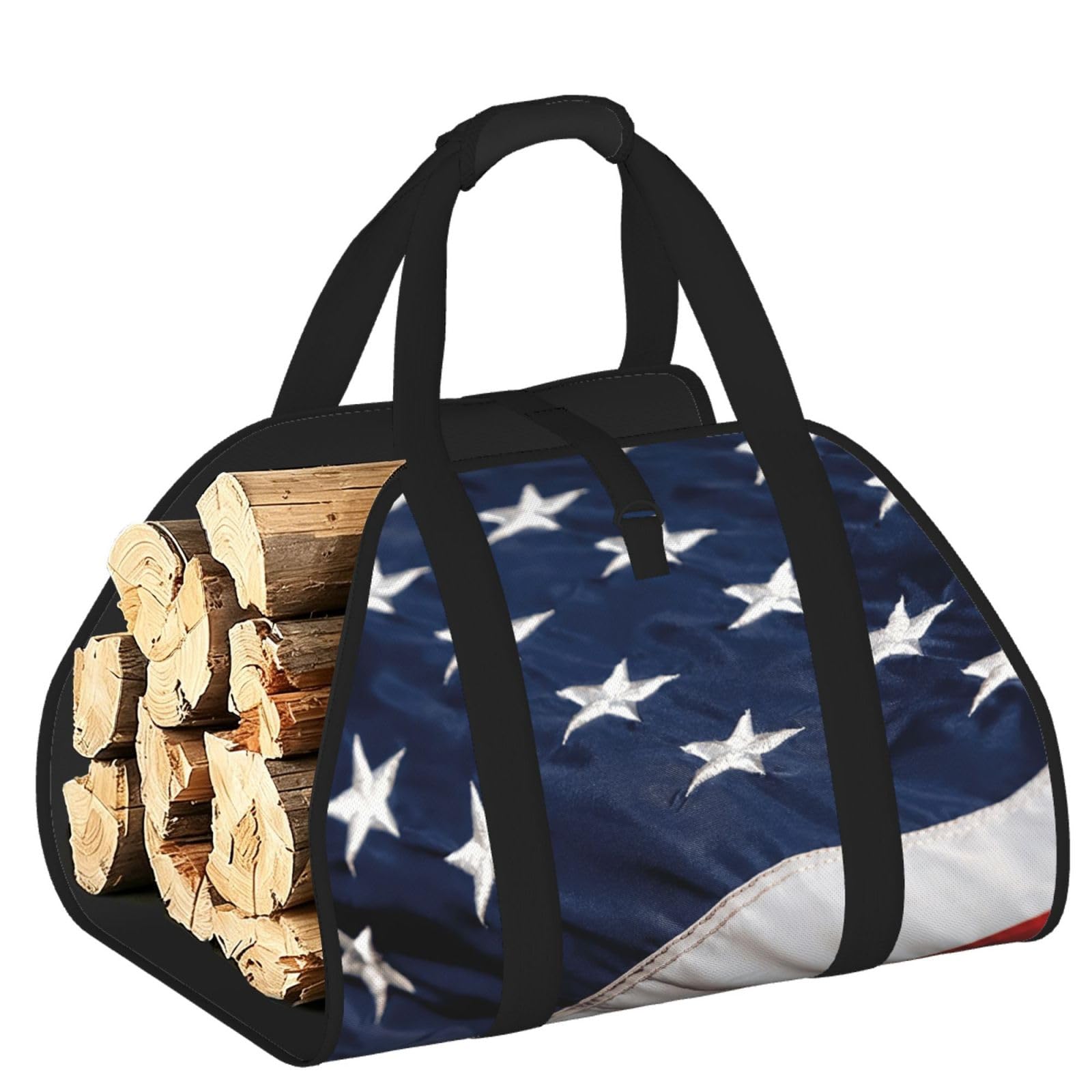Ayyqwe Black American Flag Print Firewood Bag Wood Waterproof Versatile Camping Picnic Storage Daily Home