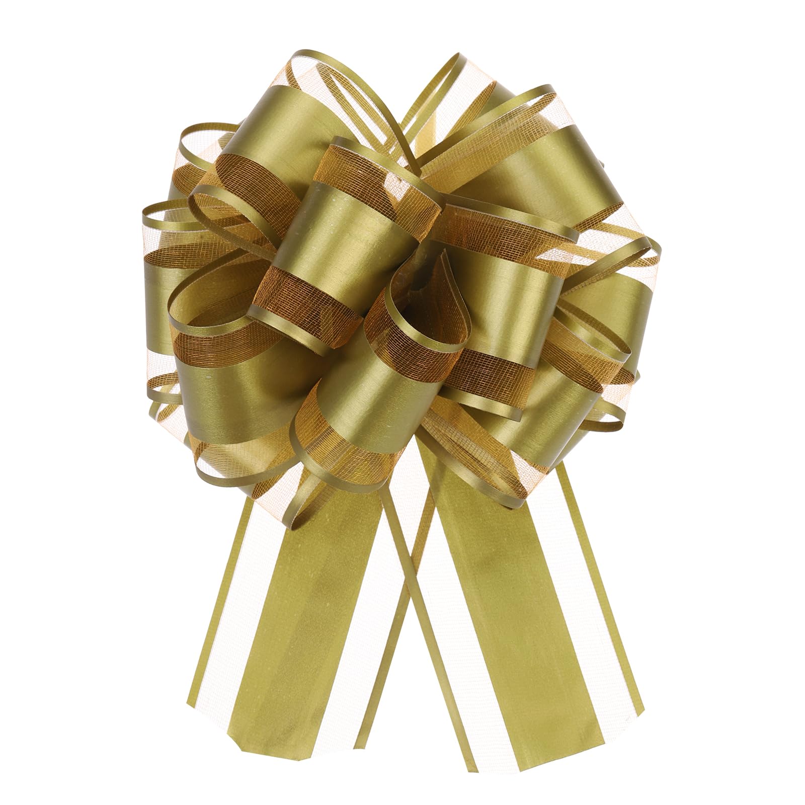uxcell 8pcs 8 Inch Large Big Pull Bow Organza Gift Wrapping Bows Ribbon for Wedding Car Baskets Presents Christmas Bow, Gold — image 1