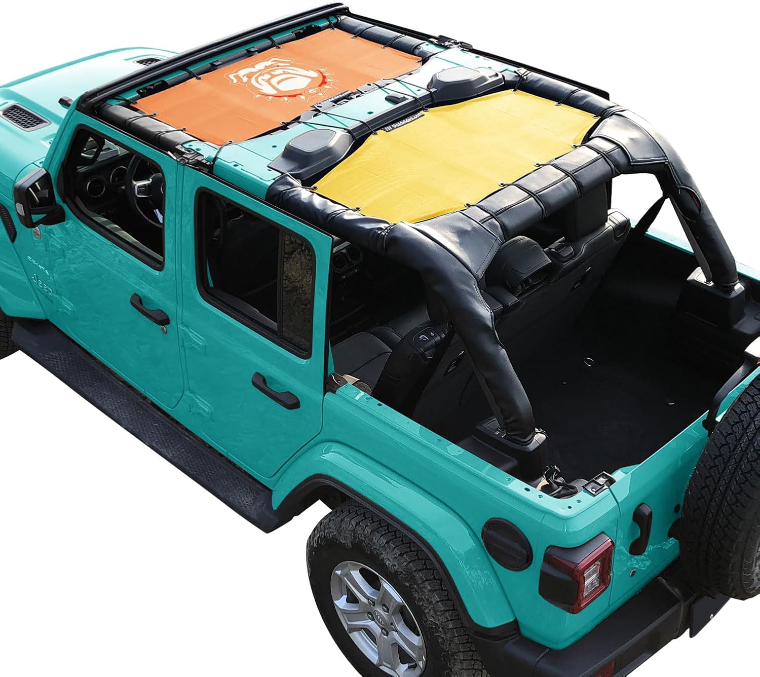 Shadeidea Sun Shade for Jeep Wrangler, JL (2018-2023) 4 Door Top Sunshade, Front & Rear - JLU Mesh Screen Cover, UV Blocker with Grab Bag Pouch - Customized