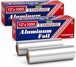 Urban Box Co.Standard Aluminum Foil Roll 12" x 1000 ft (2 Pack), Commercial Grade Silver Foil Wrap, Heat Resistant,Tear -Resistant, Extra Strong for Catering, Baking, Cooking & Food Service Use