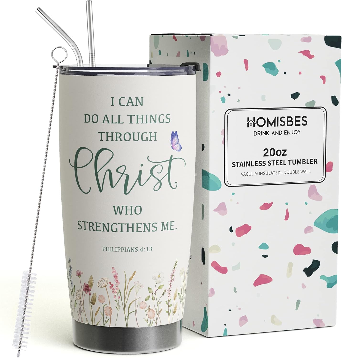Christian Gifts for Women - I Can Do All Things Through Christ Coffee Travel Mug - Catholic Faith Jesus God Bible Verse Religious Gifts Stainless Steel Tumbler 20oz