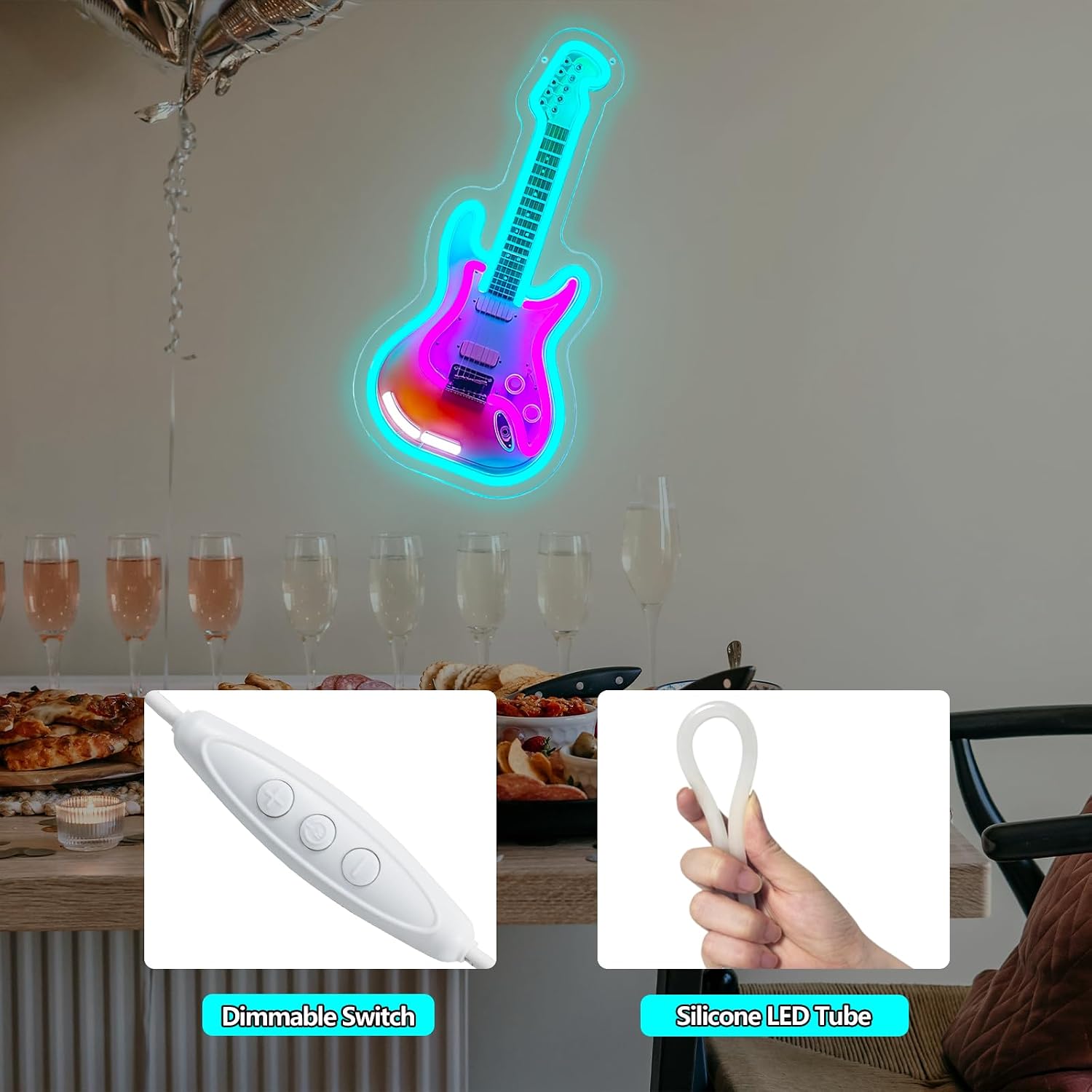 Electric Guitar Neon Sign Dimmable Printed Guitar Neon Light for Wall Decor image 5