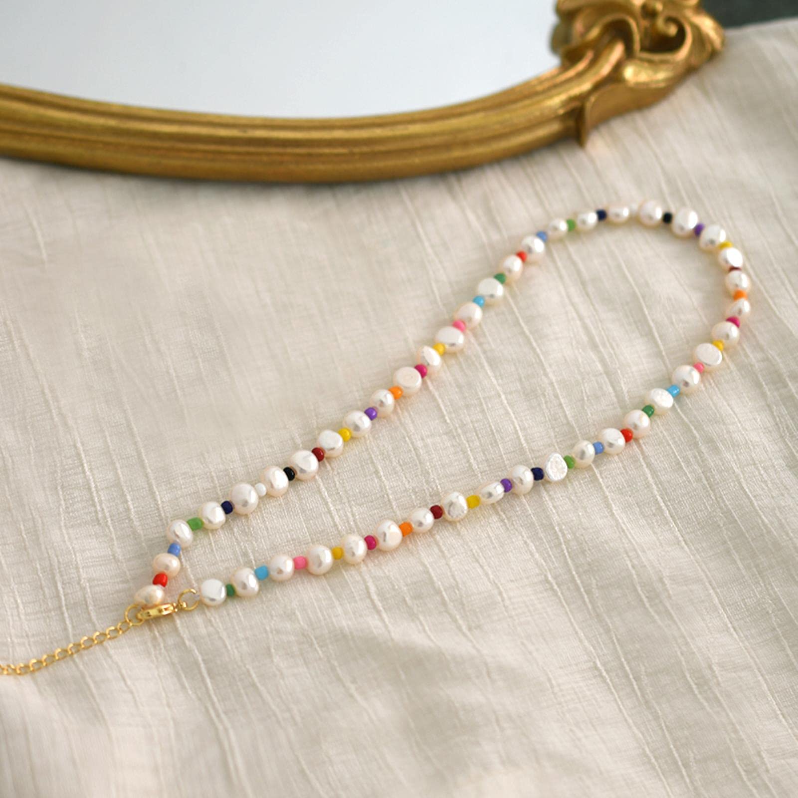 LOKILOKI 7-8 Mm Collar De Perlas Barrocas De Agua Dulce Natural Moda Perlas Coloridas Joyería para Regalo De Niñas