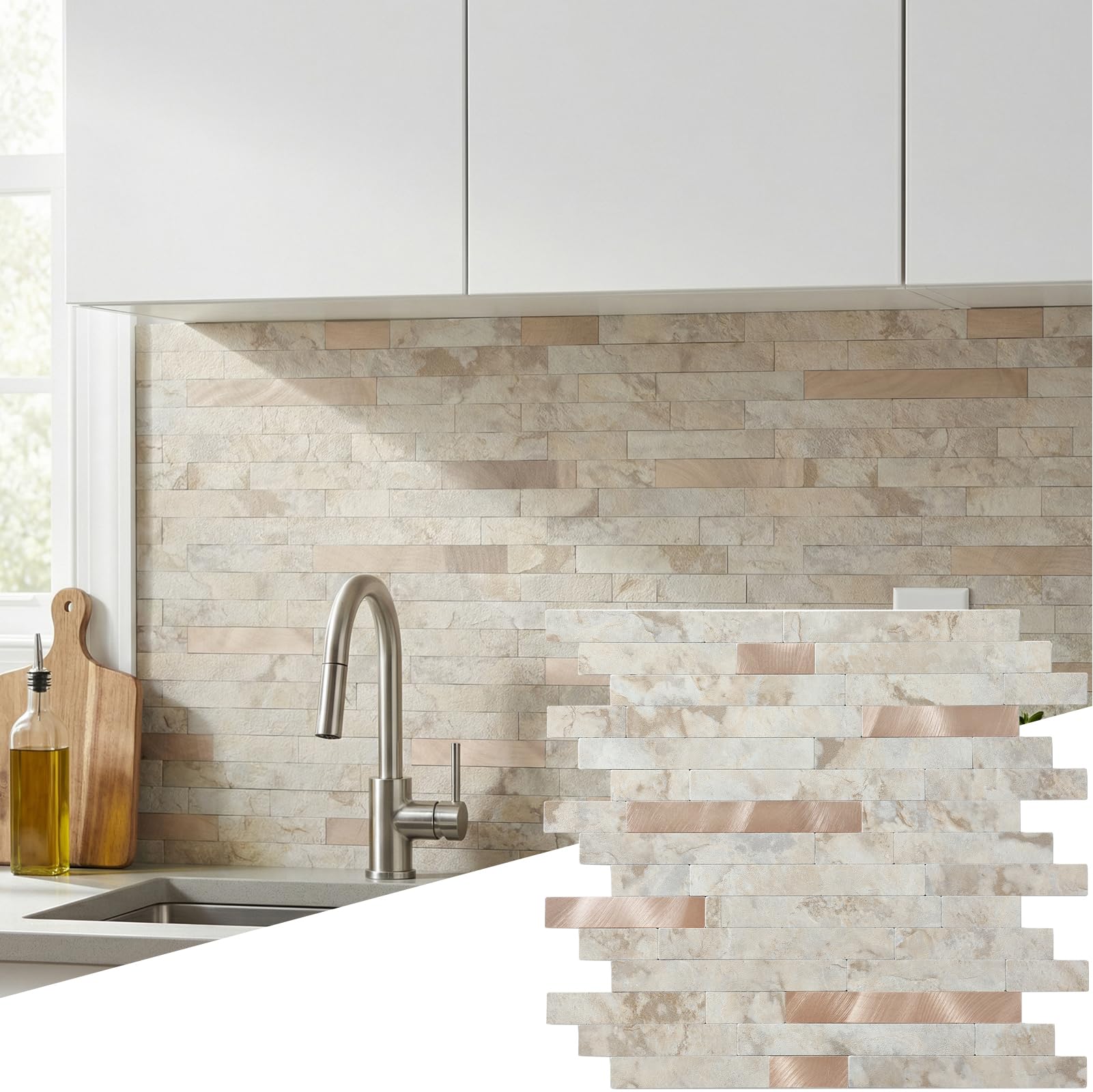 Yipscazo Beige Rocks + Rose Gold Backsplash