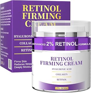 Retinol Face & Neck Cream with Collagen & Hyaluronic Acid - Anti-Aging Moisturizer for Wrinkles, Sagging Skin, Firming & Tightening, 1.7oz