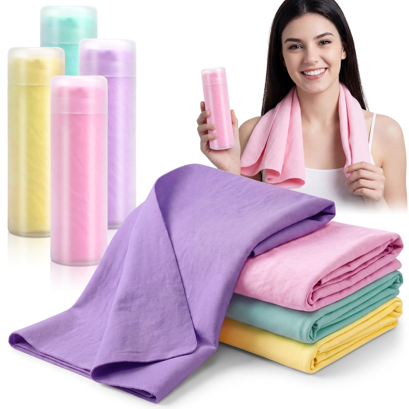 Tisancy 4 Pcs Swim Chamois Towel Shammy Sports Swimmers Towel for Diving Swimming Triathlons and Other Water Sports (26 x 17 Inch,Pink, Rose, Purple, Red)