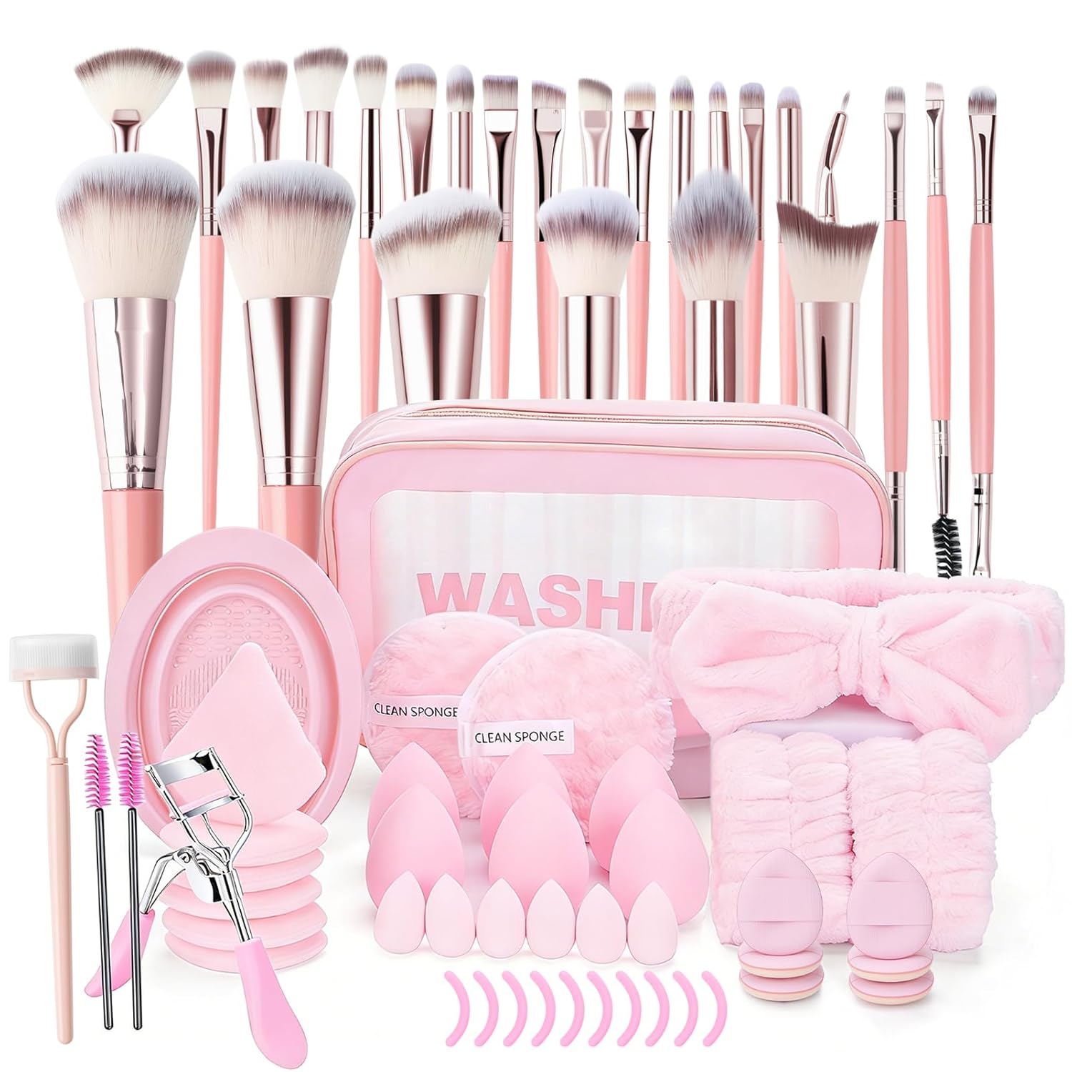 68Pcs Makeup Brushes Set Premium Makeup Kit with Case Premium Synthetic for Foundation Concealer Blush Eyeshadow Powder Contour Makeup Brush Kit Face Eye Make up Brushes & Tools (Pink)