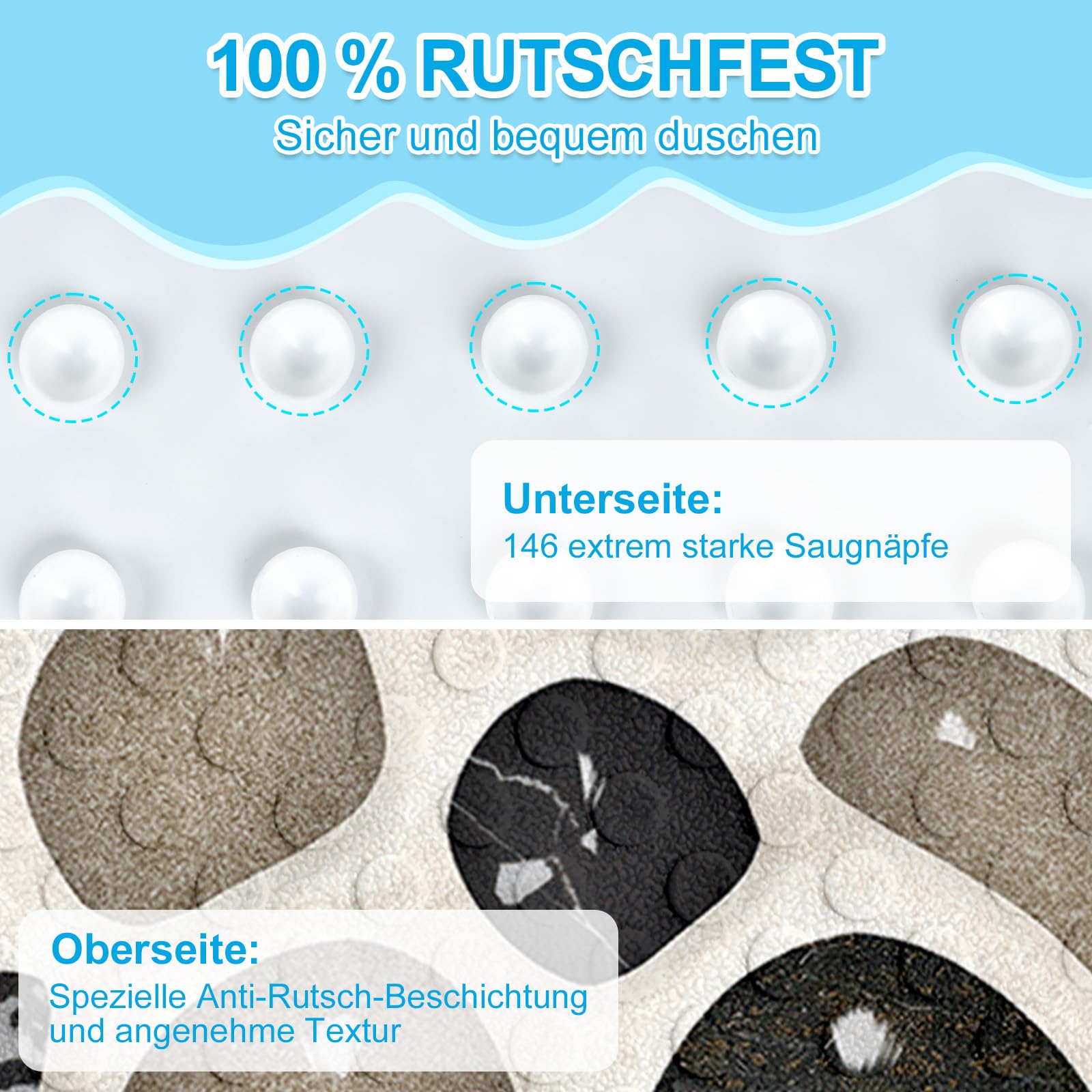 Duschmatte rutschfest Runde 55cm: Antirutschmatte Dusche mit Saugnäpfen, Duscheinlage rutschfest, Rutschmatte dusche 100% BPA-frei, schimmelresistent & maschinenwaschbar