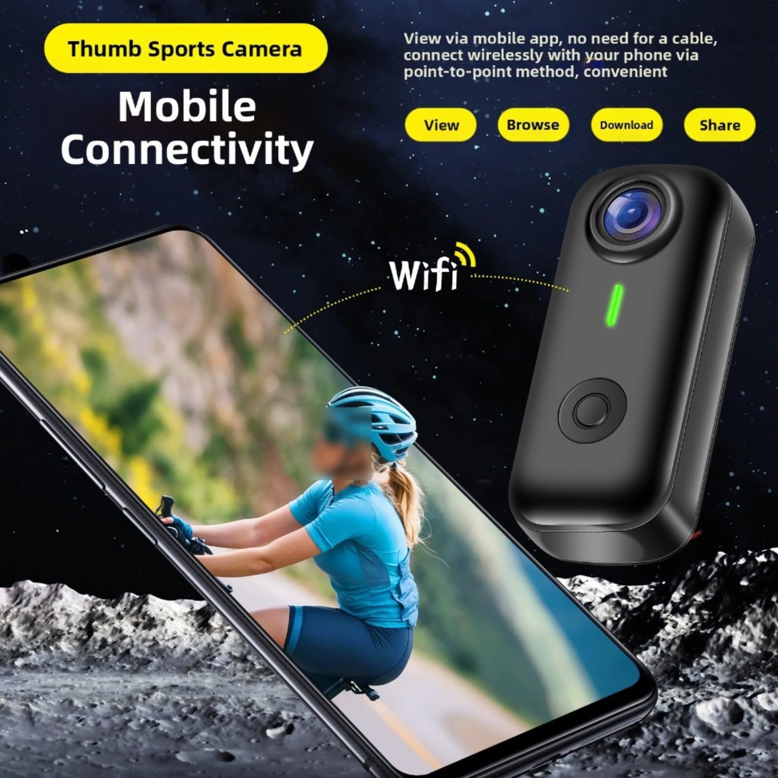 Caméra d'action magnétique compacte 2K WiFi avec objectif grand angle de 120°, boîtier pour le cyclisme, les sports d'aventure et l'enregistrement quotidien, taille portable 12 x 10 x 5 cm (noir