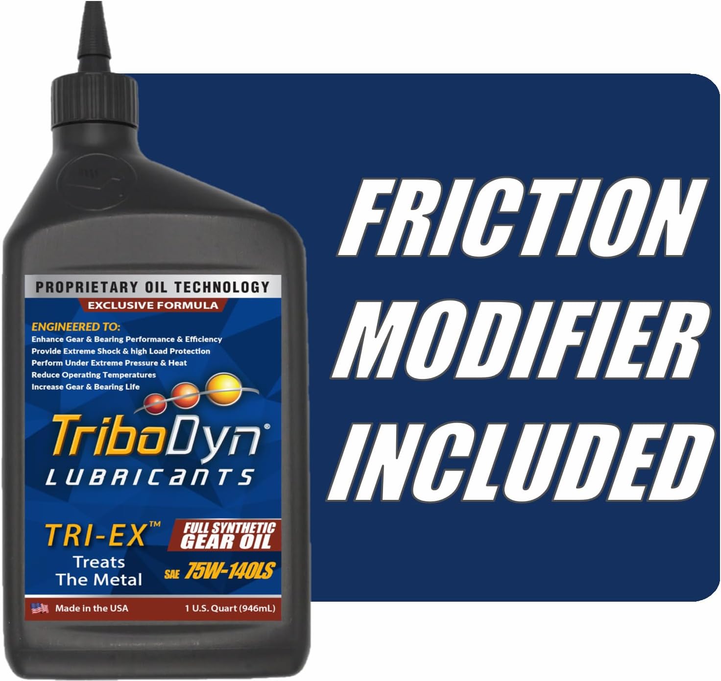 TRI-EX 75W-140 Full Synthetic Gear Oil with Built-in Friction Modifier for Limited Slip Differentials, API GL-5 Compatible - Made in USA (1 Quart, 75W-140)