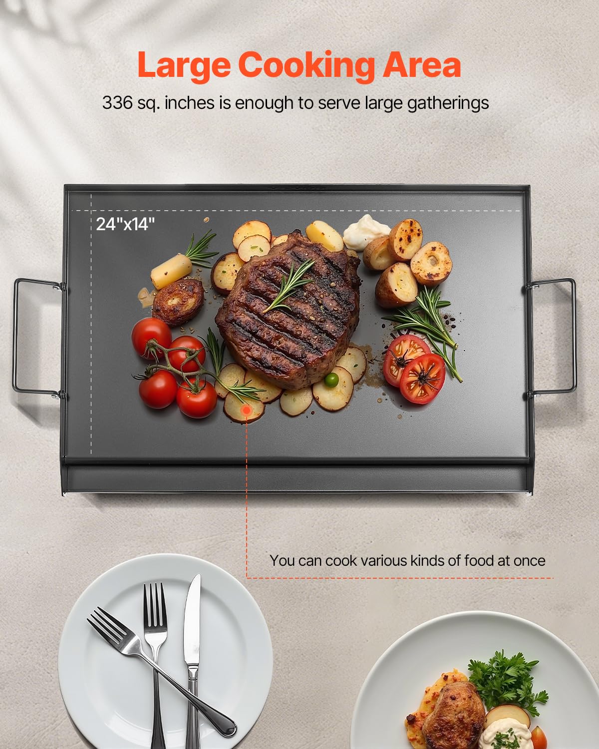 VEVOR Uniwersalny prostokątny grill ze stali węglowej 605 x 360 mm z przestronną płaską powierzchnią, żelazko gazowe do grillowania, Teppanyaki, przenośne rodzinne przybory kuchenne z uchwytem