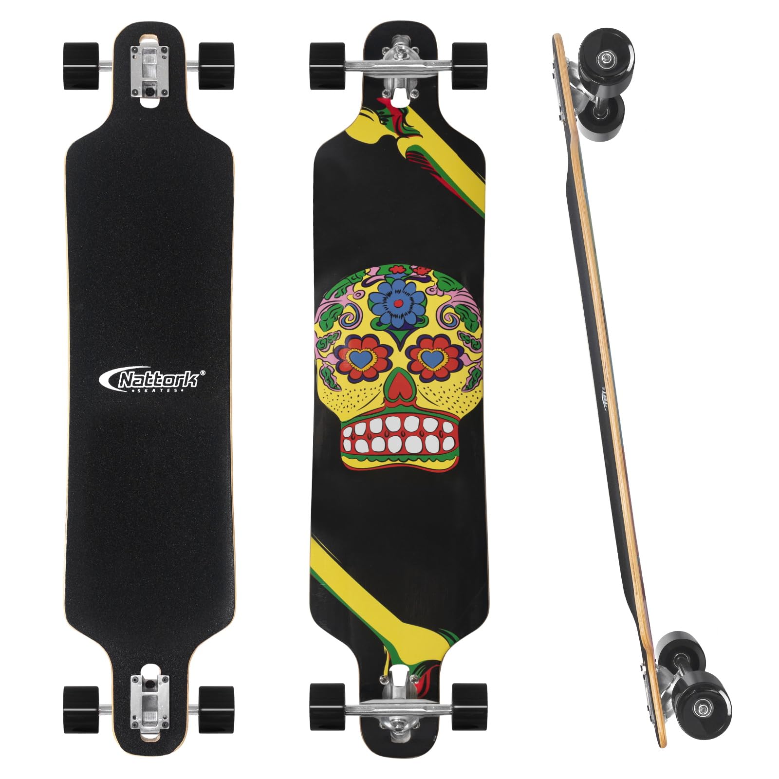 Nattork 42 Inch Cruiser Longboard Skateboard Complete 8 Ply Canadian Hard Maple for Commuting, Carving & Downhill Riding with T-Tool, Made for Adults, Teens and Kids