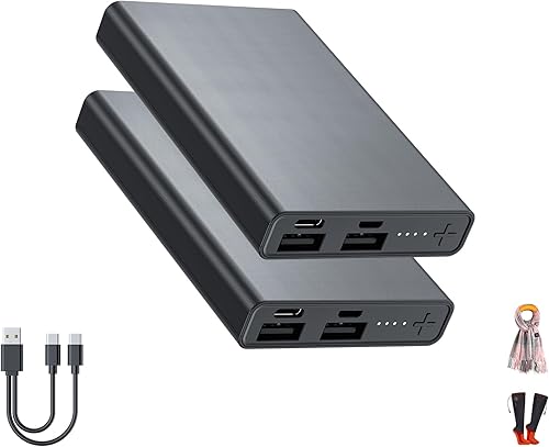 Paquete de 2 unidades de calcetines calefactablesbufandas de 5000 mAh - USB-C y USB-A 2 salidas pequeñas de 5 V 2 A Banco de energía para bufandas