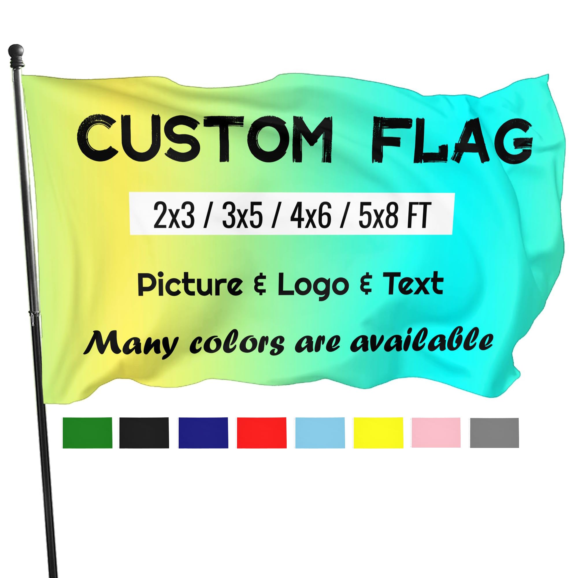 Custom Flag with Eyelets Personalised Photo Flags 3ftx2ft / 5ftx3ft / 6ftx4ft / 8ftx5ft, Customised Banner Sign with Print Picture/Logo/Text, Design Your Own Flags for Festival Team Garden Birthday
