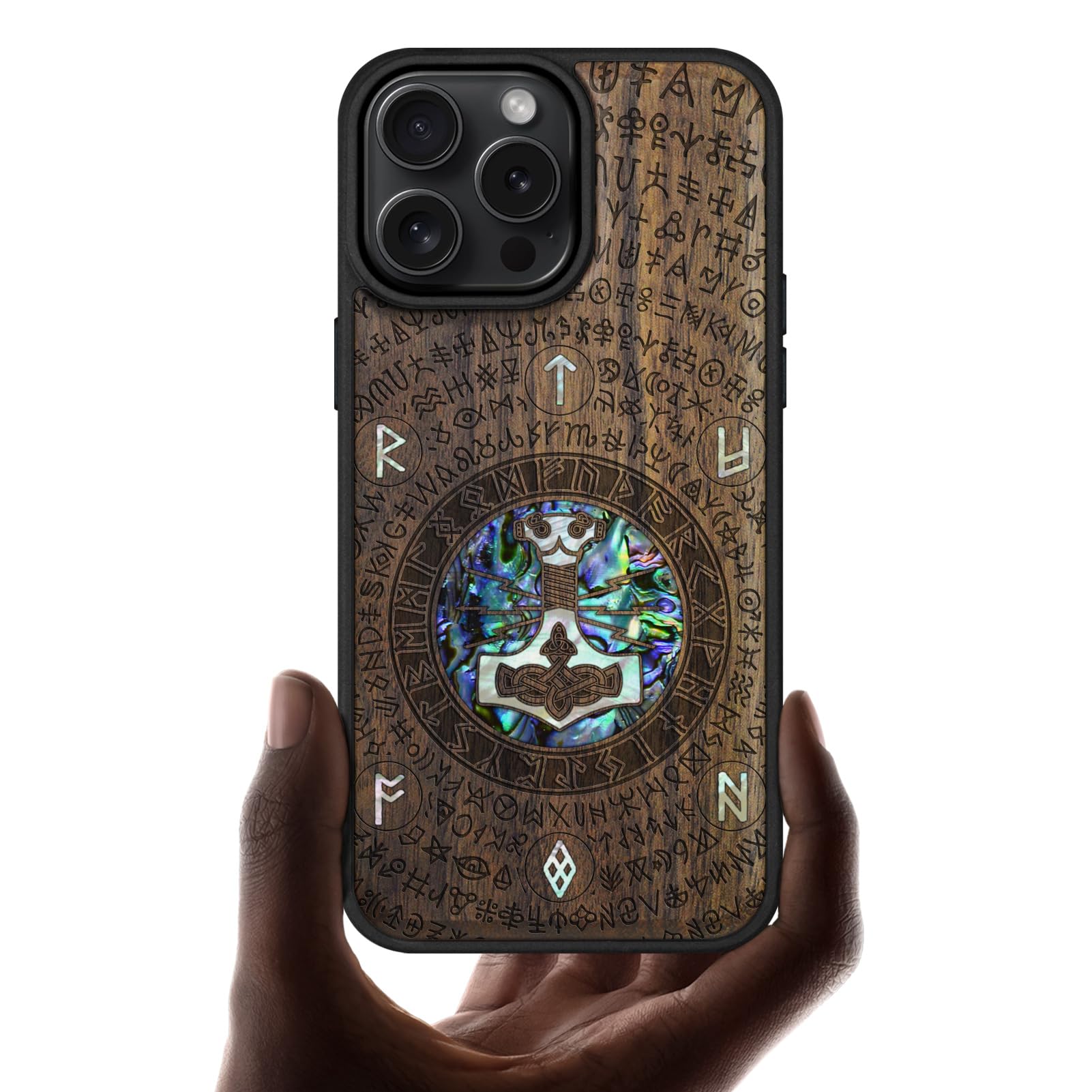 Carveit Magnetic Case for iPhone 16 Pro Max Case, Wood Artisan Engraved & Handmade Shell Inlaid, TPU Shockproof Cover, Compatible with MagSafe