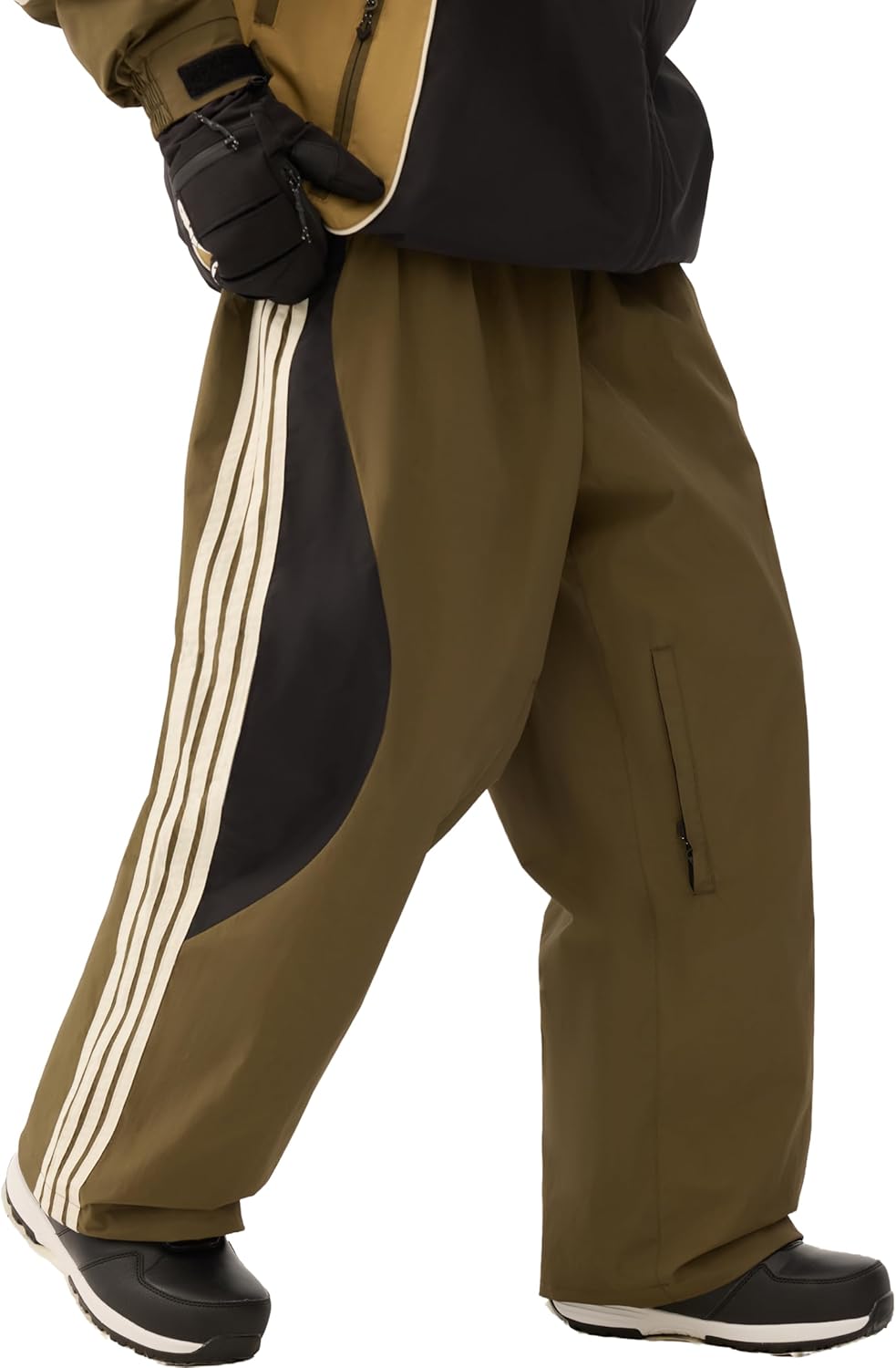 GSOU SNOW Women Mens Snow Pants Baggy Snowboard Pants Retro Sporty Side Stripe Ski Pants Insulated Waterproof Winter Outdoor
