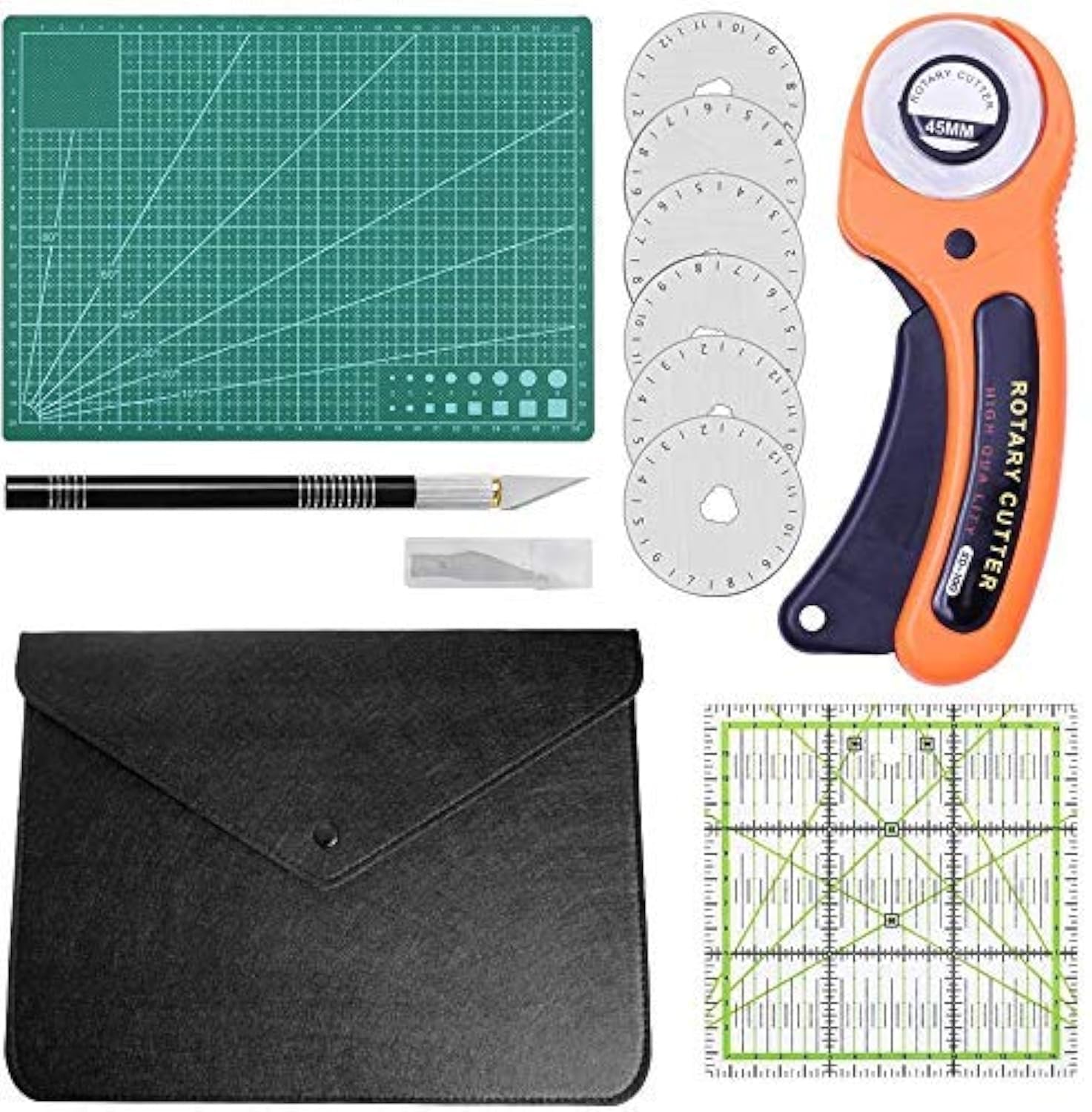 Rollschneider 45 Mm – Mit 10 Ersatzklingen, Für Stoff, Leder, Papier