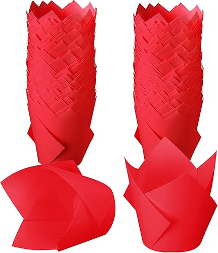 Jutom Paquete de 200 forros de tulipanes para cupcakes, tazas de papel para hornear, a prueba de grasa, forros para magdalenas, resistentes a la