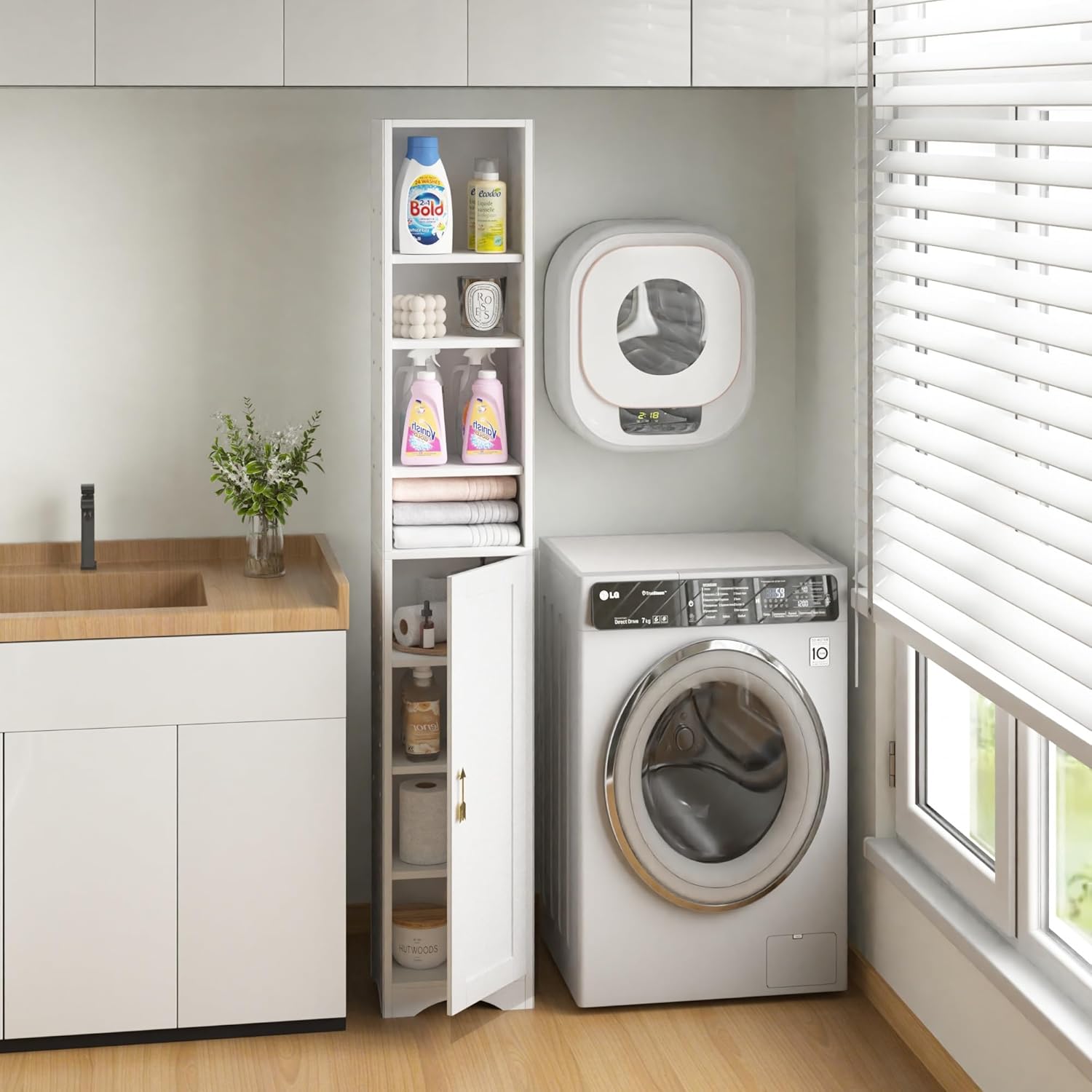 VECELO 71 Inch Tall Storage Cabinet - 6 Adjustable Shelves, Bottom Enclosed Storage, Elevated Moisture-Proof Base, Organizer for Bathroom Kitchen Pantry-White