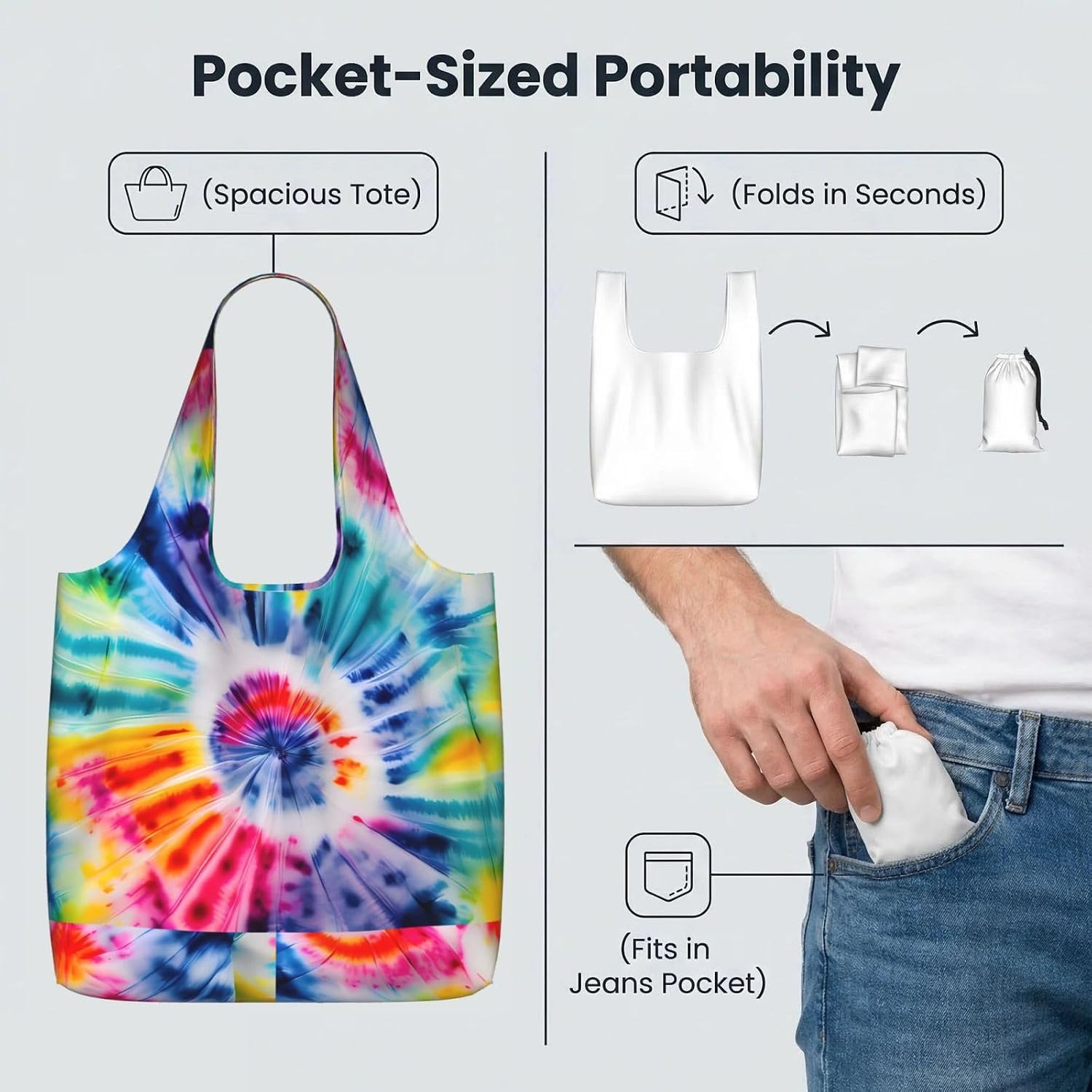 Reusable Shopping Bags Lightweight Foldable Grocery Bags In Pocket,Washable Large Tote Bags Beautiful World Rainbow Tribe Travel Shoulder Bag Gifts For Women Men image 5