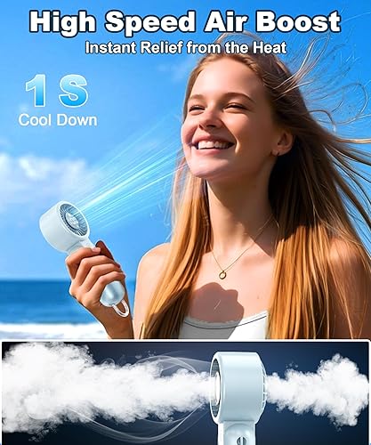 Miniatura 4 de Ventilador turbo portátil de mano con pantalla LED, refrigeración turboalimentada de 32 pies, larga duración, 5 velocidades de 4 onzas, ligero,