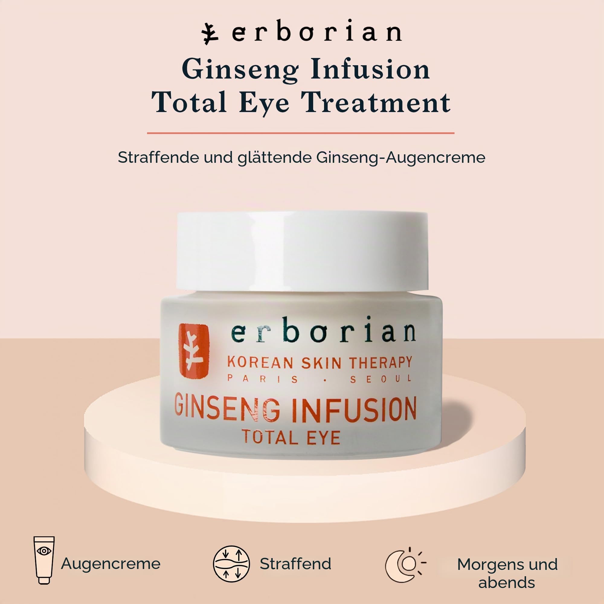 Erborian Ginseng Infusion Total Eye Treatment - Anti-Aging und Anti-Müdigkeit Augencreme gegen trockenheitsfältchen und Augenringe - Koreanische Gesichtspflege mit Ginseng-Extrakt - 15ml