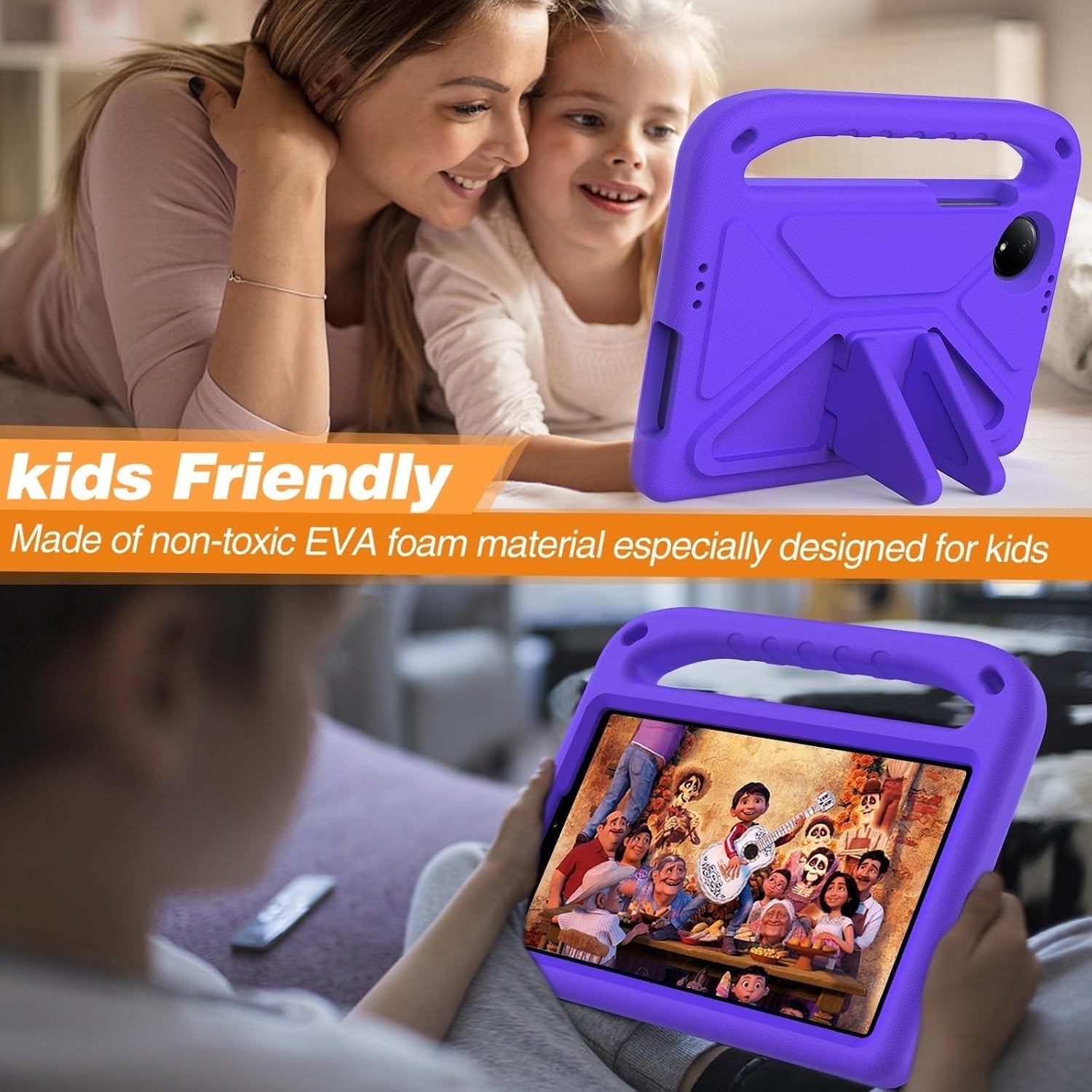 Kids Case Compatible with Xiaomi Redmi Pad SE 8.7 inch 4G 2024, Lightweight EVA Shockproof Stand Protective Case, Kid Friendly Cute Tablet Cover W Shoulder Strap (Purple) image 3